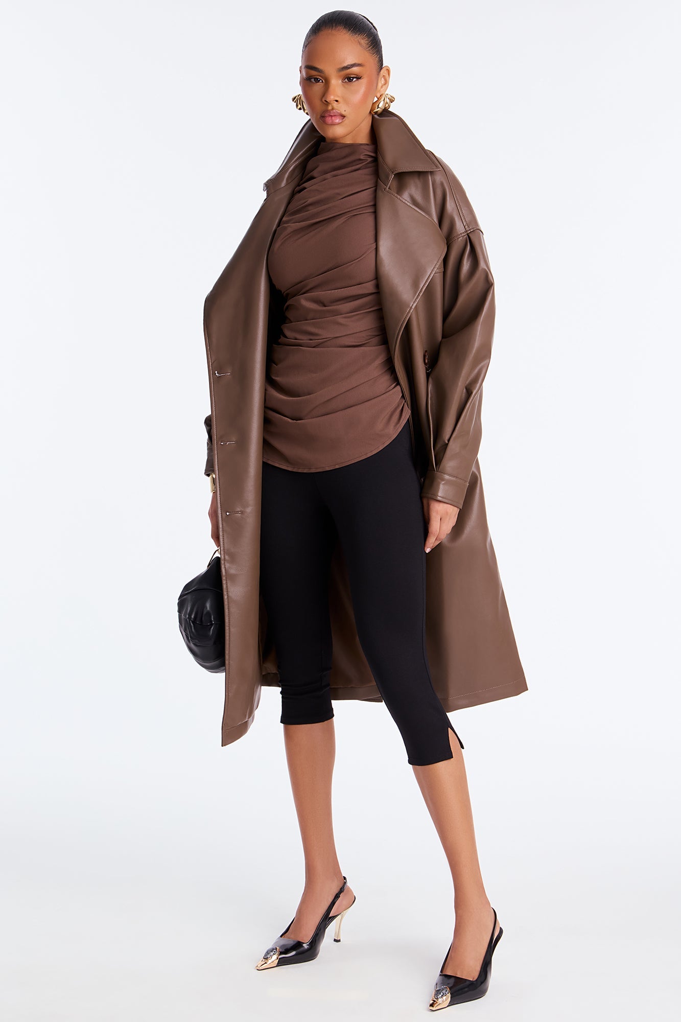 Just Admire Mock Neck Ruched Top - Brown