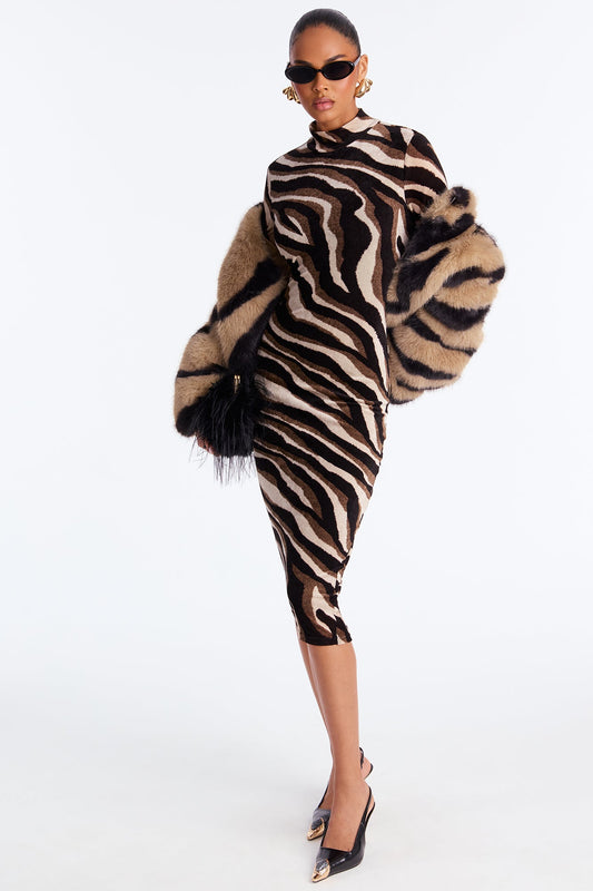 Dahlia Long Sleeve Midi Dress - Black/combo