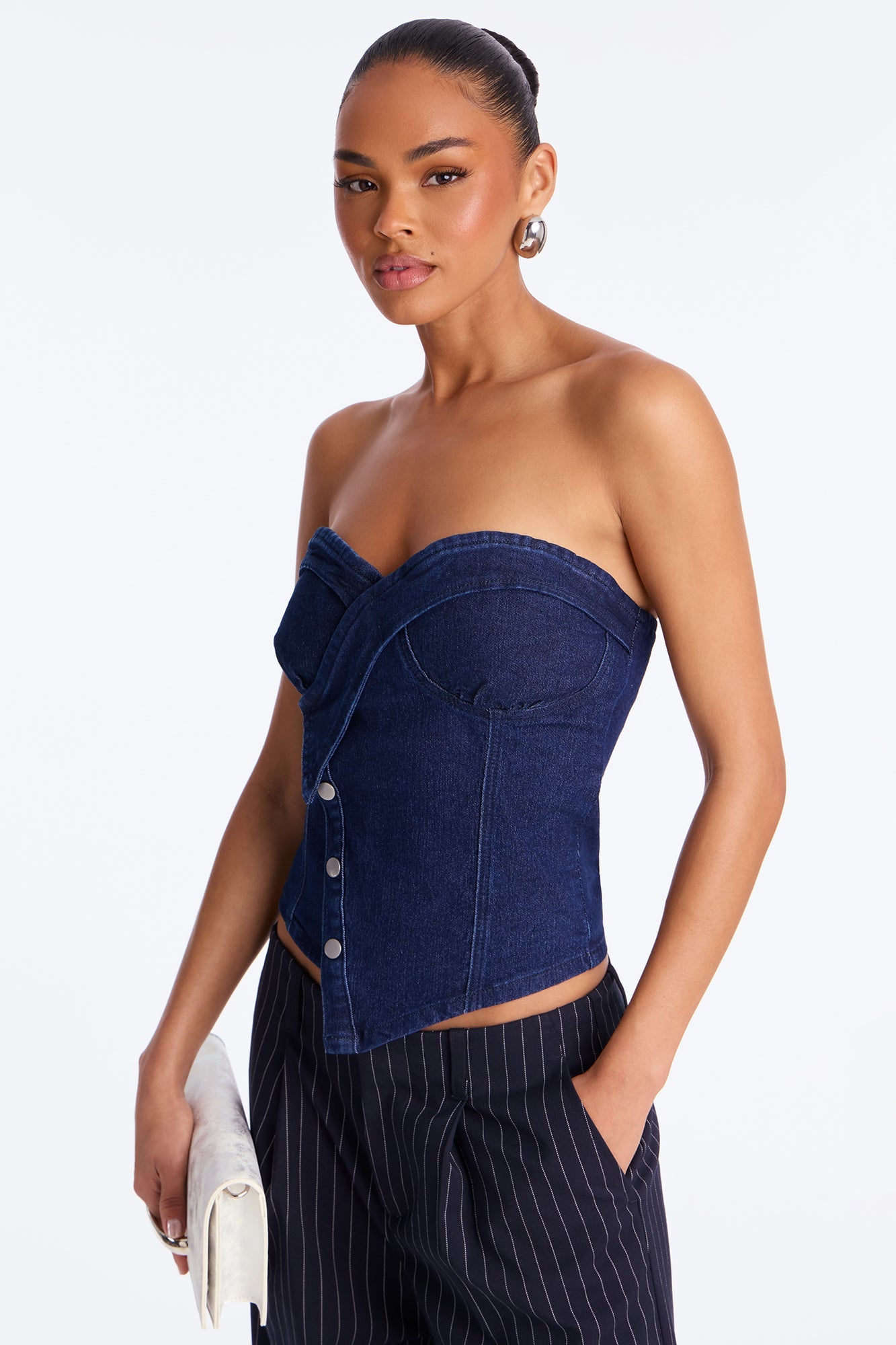 On The Edge Denim Top - Dark Wash