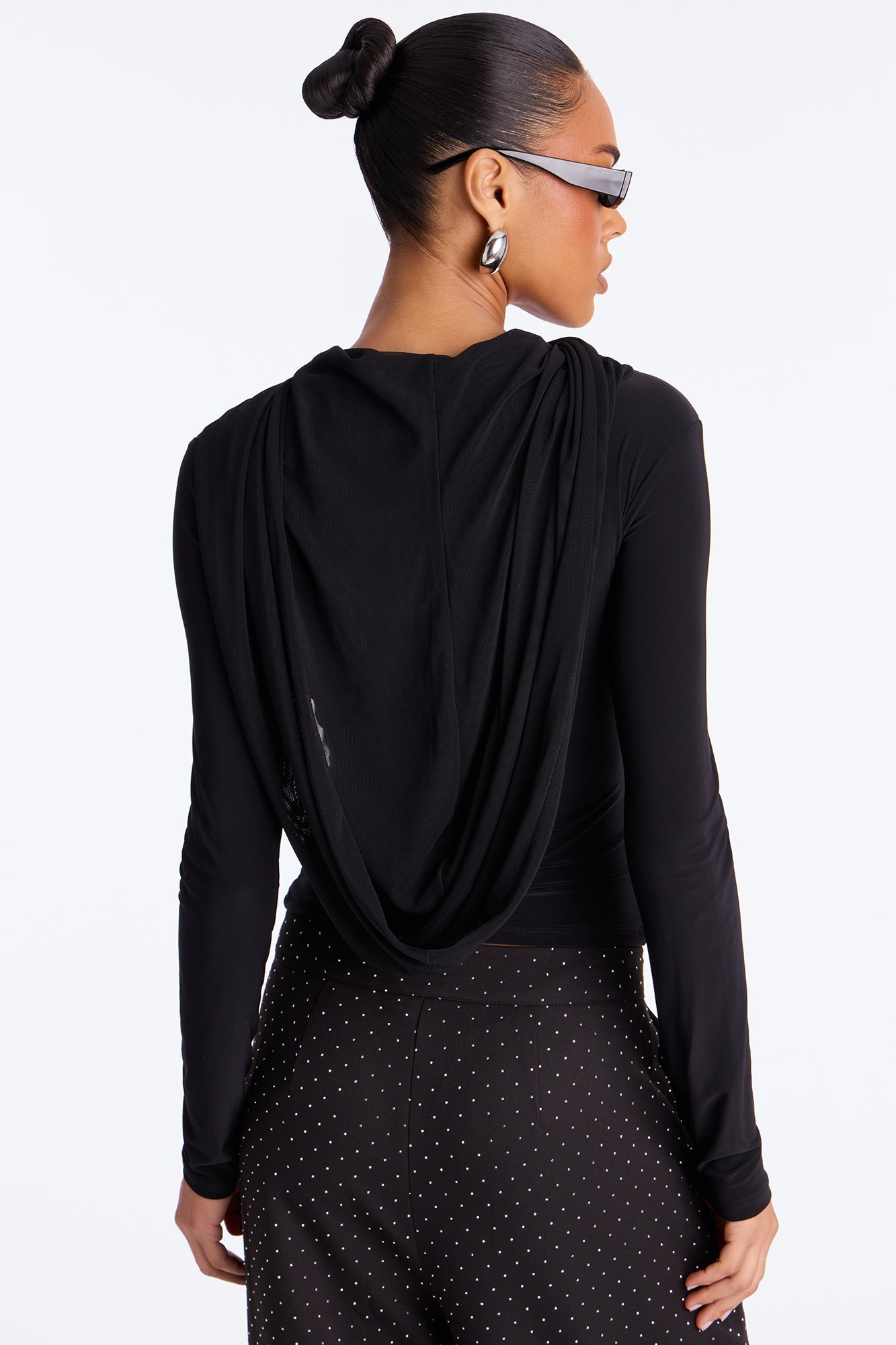 Ashtin Hooded Long Sleeve Top - Black