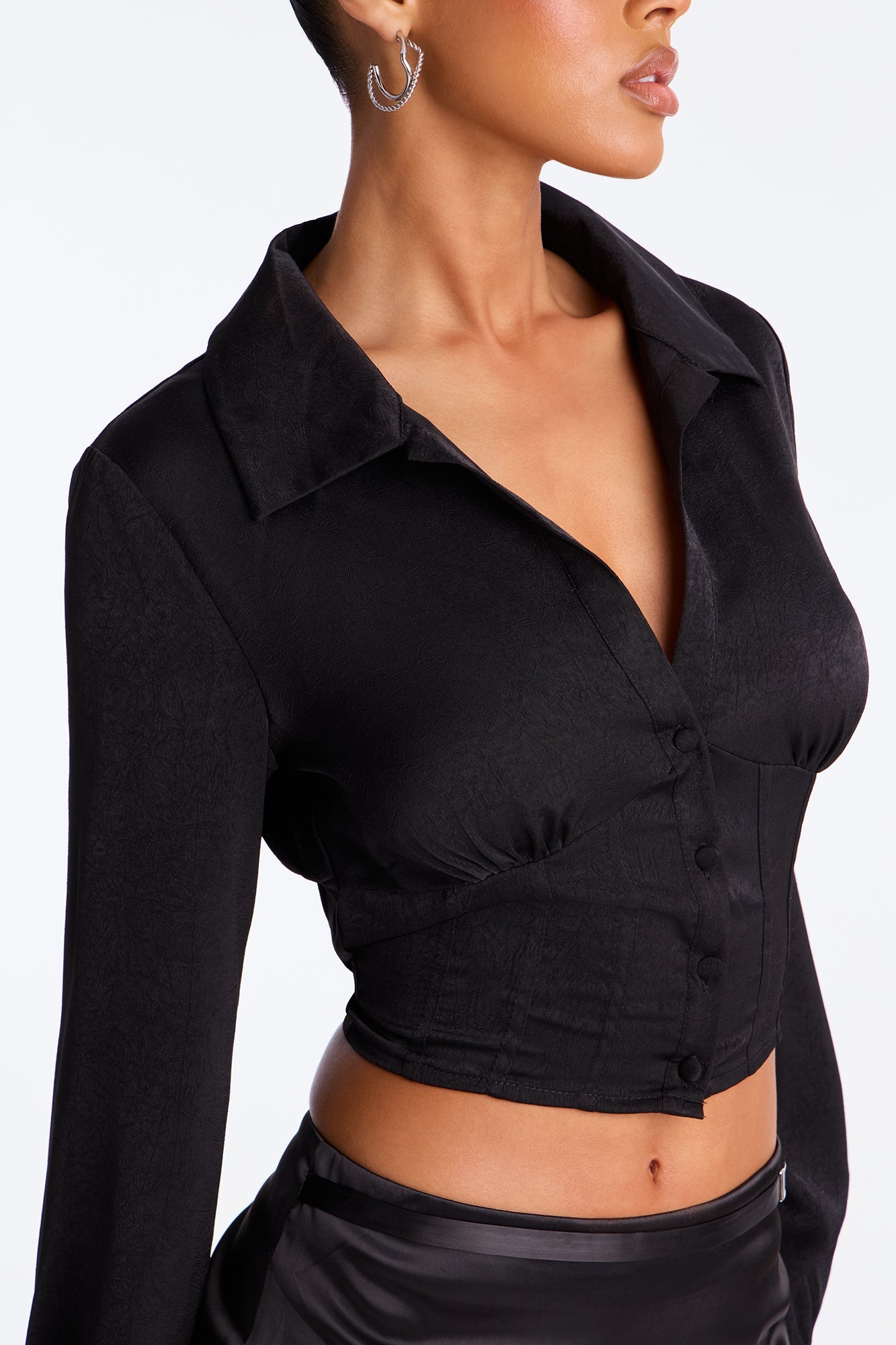 Only Exception Lace Up Satin Shirt - Black