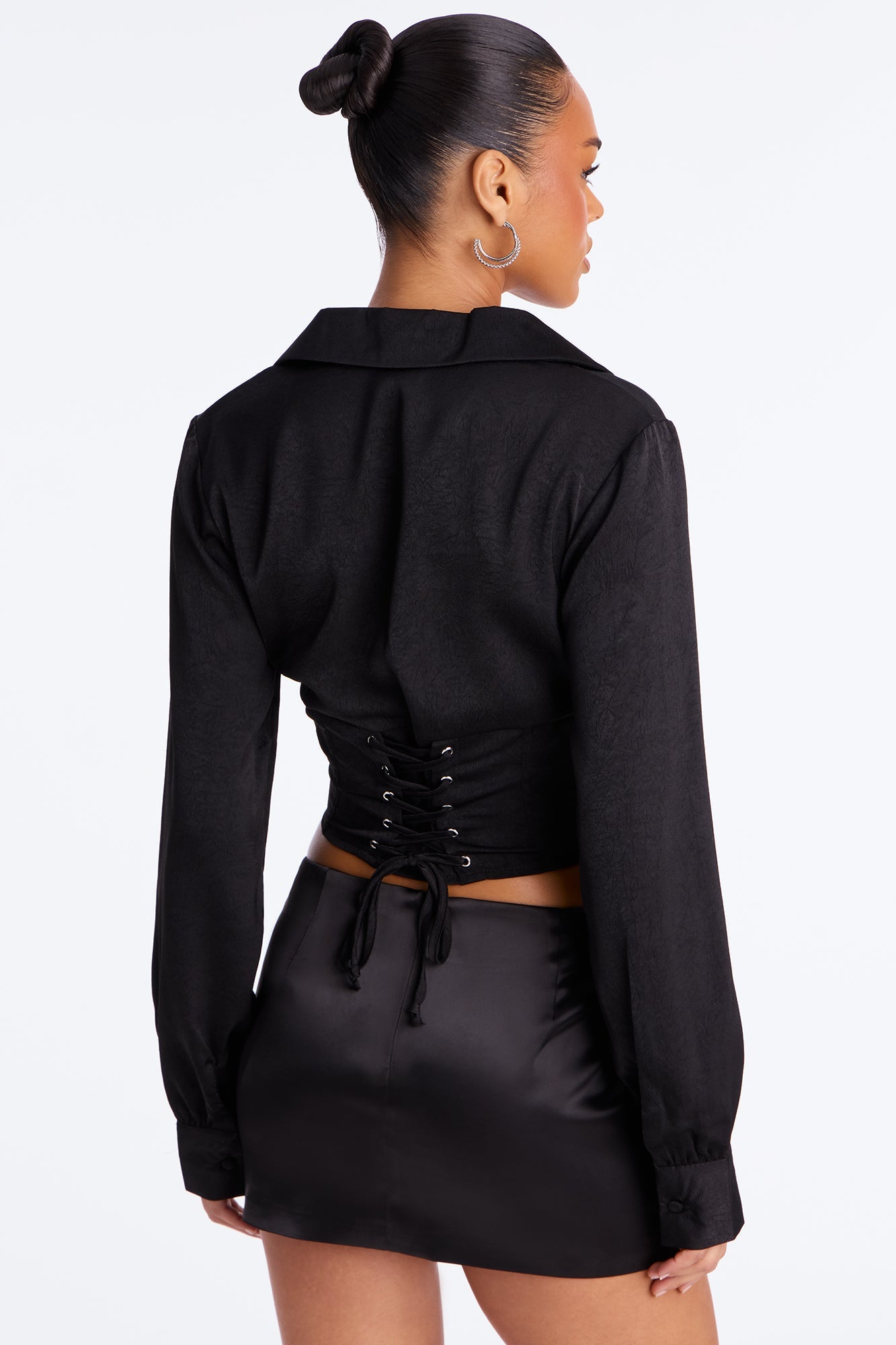 Only Exception Lace Up Satin Shirt - Black