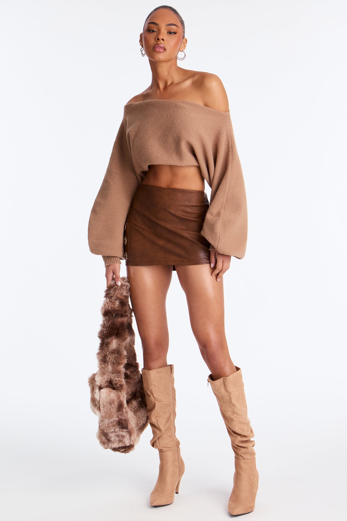 Up To No Good Grommet Faux Leather Mini Skirt - Chocolate