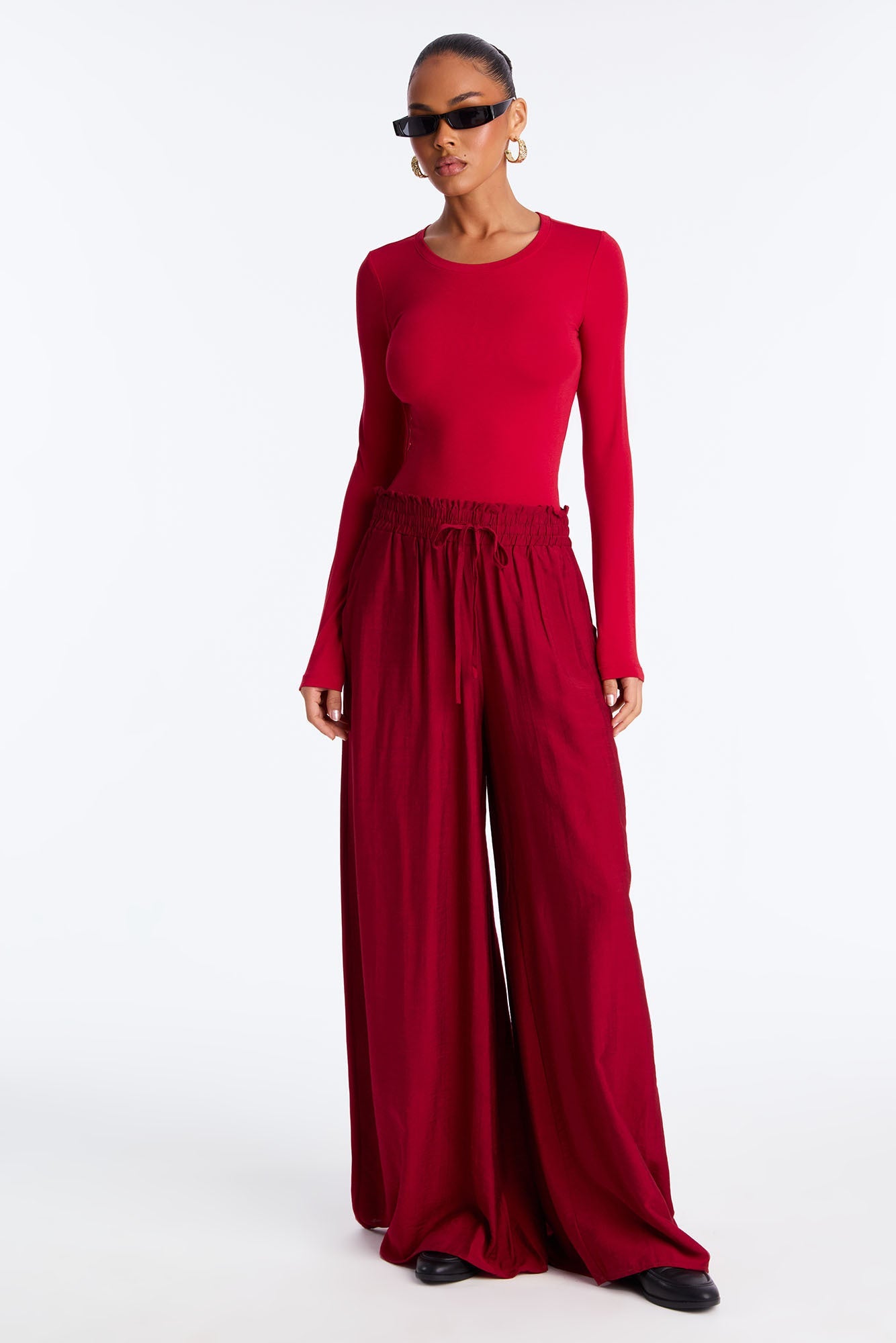 Meet At Sunset Wide Leg Pant - Burgundy
