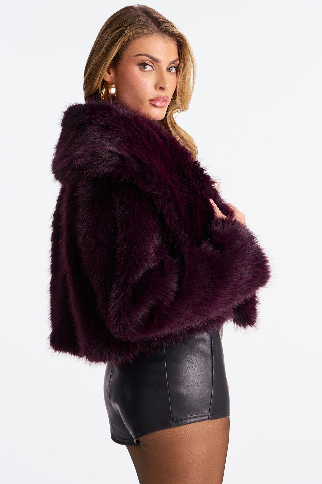 Gigi Faux Fur Coat - Plum