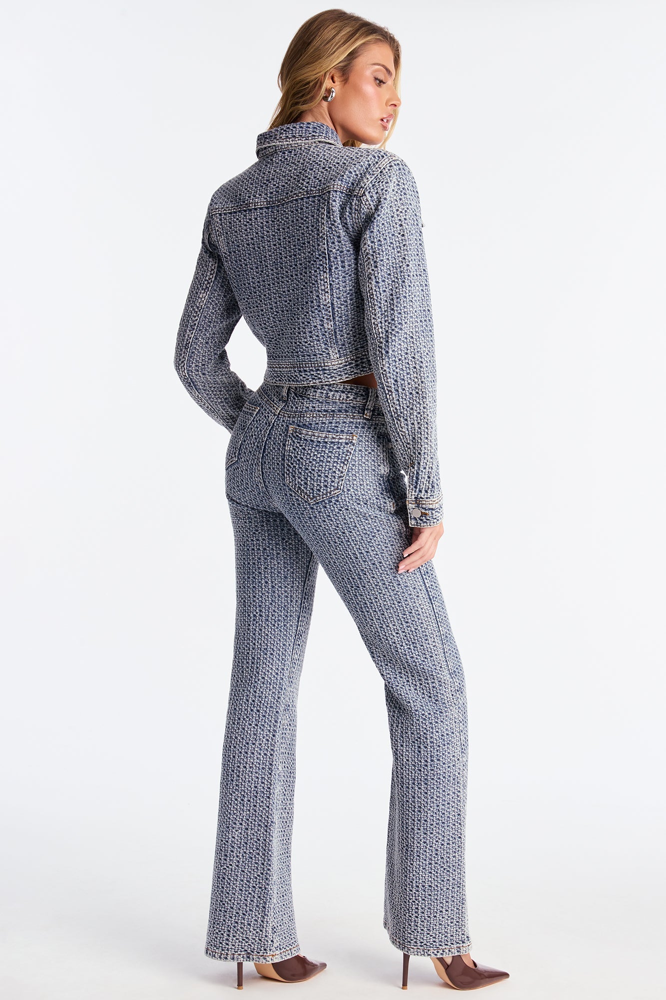 Midnight Glow Textured Denim Pant Set - Medium Wash