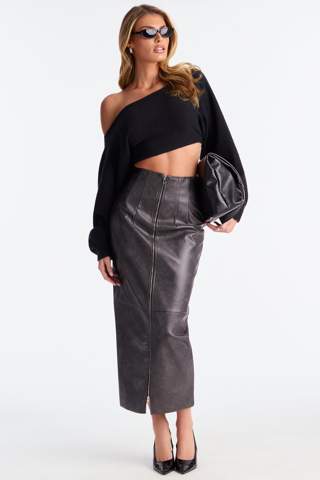 Not Asking Faux Leather Pencil Maxi Skirt - Black