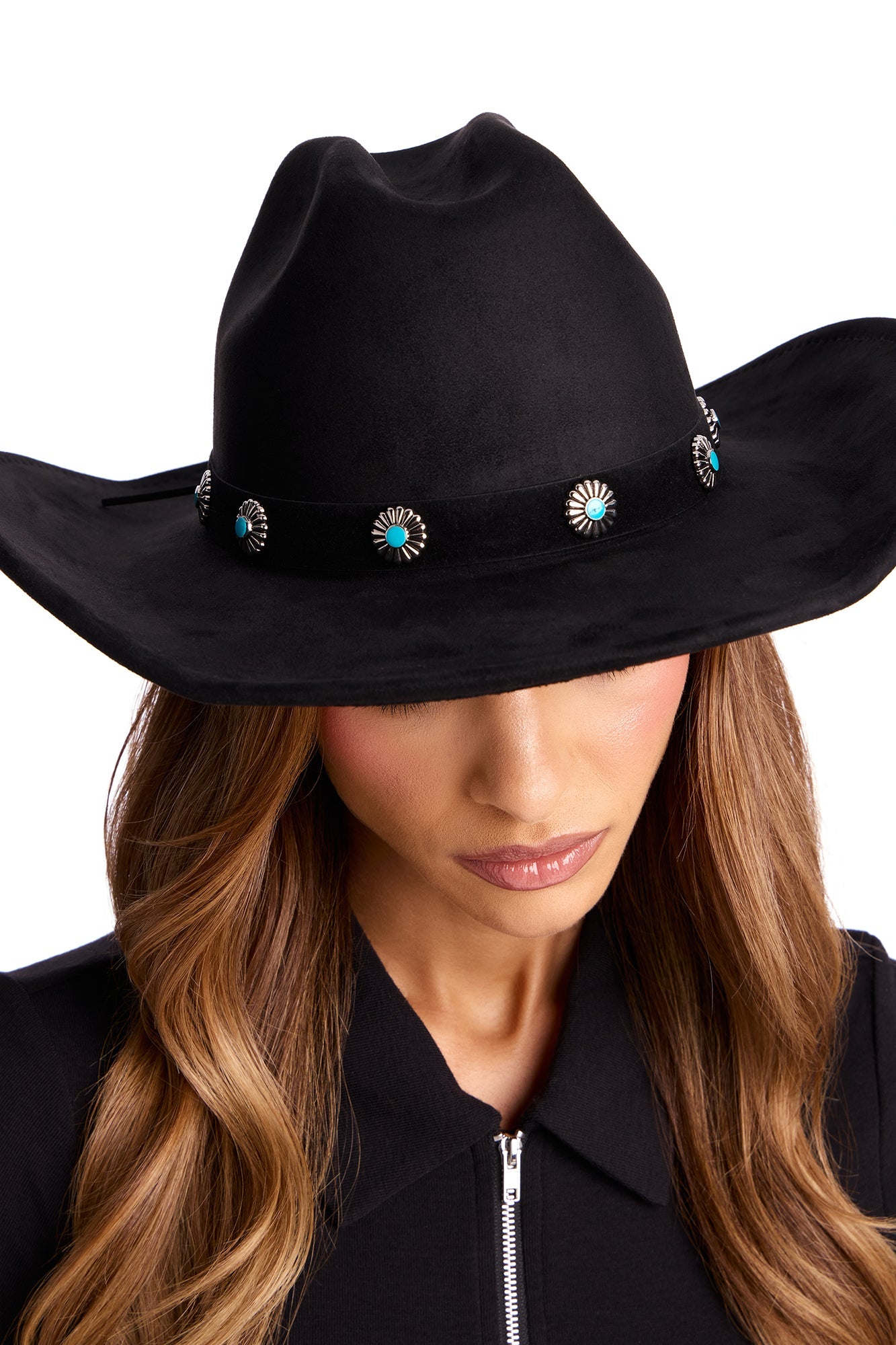 Rodeo Girl Faux Suede Cowboy Hat - Black