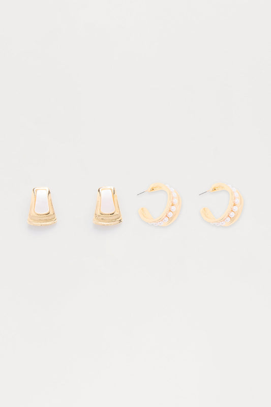 Pearly Girl 2 Pair Earring Set - Gold/combo