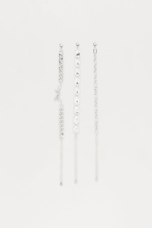 Softer Side Jeweled 3 Piece Bracelet Set - Silver