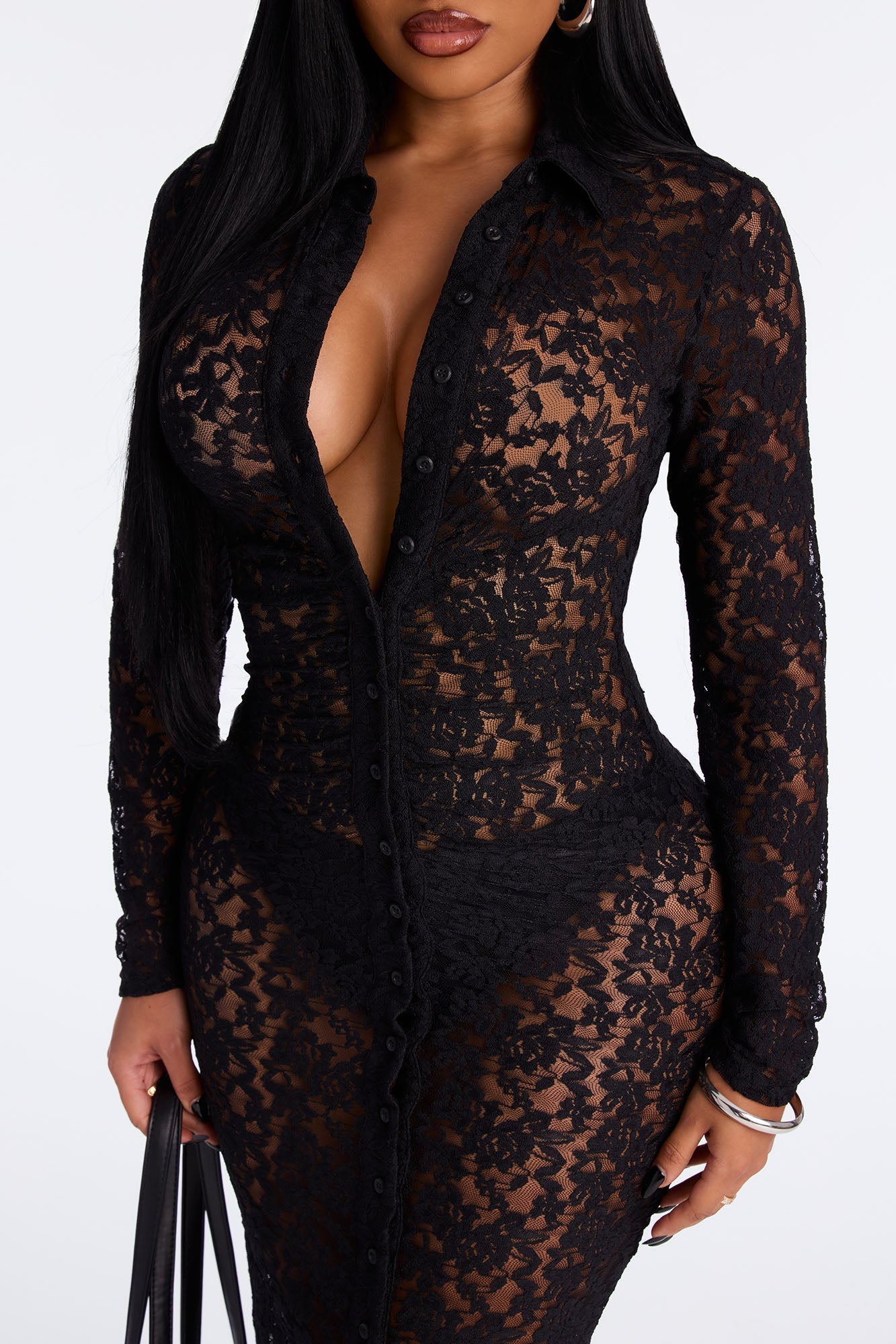 Katie Lace Midi Dress - Black