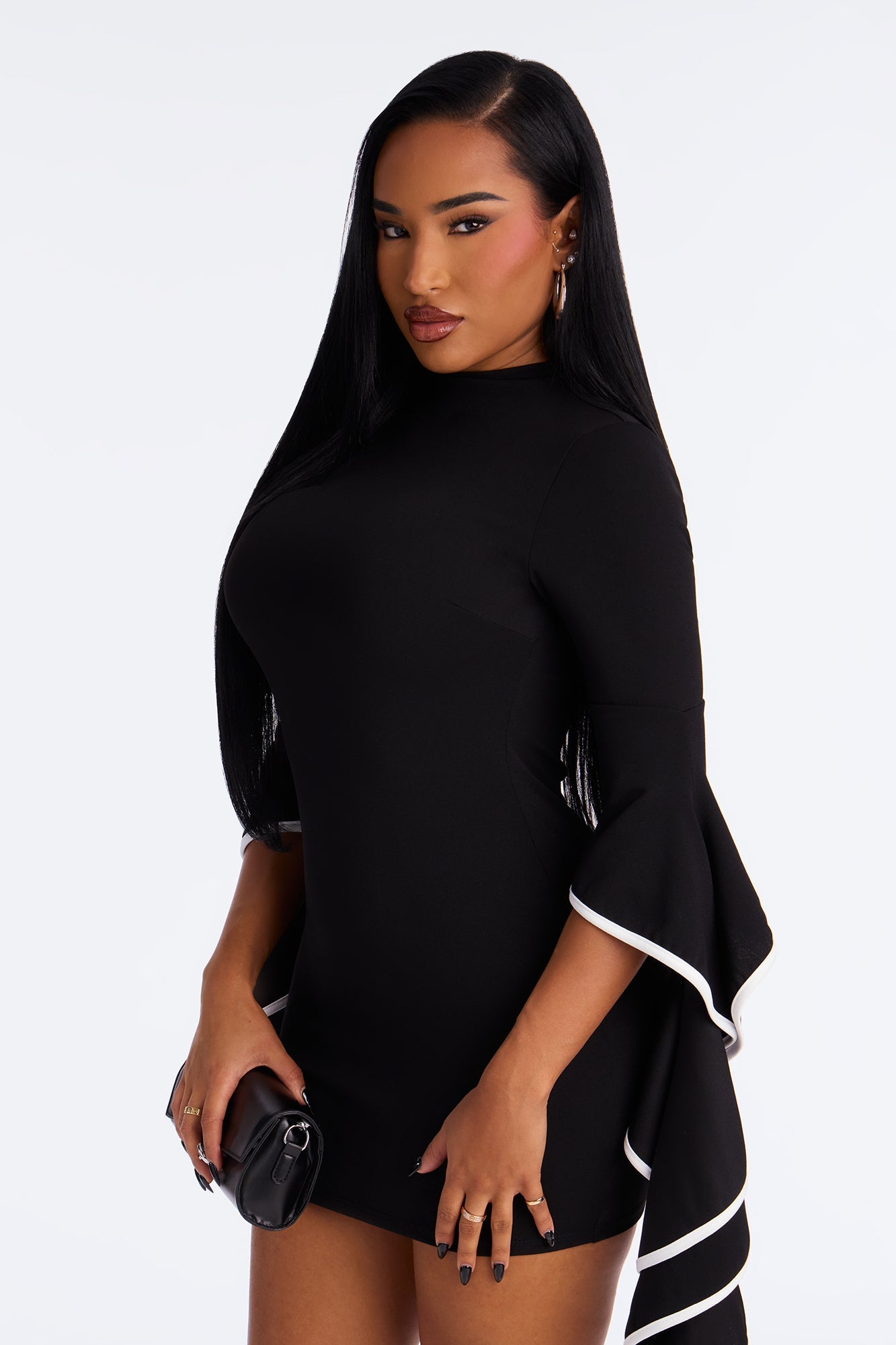 Regan Ruffle Sleeve Mini Dress - Black