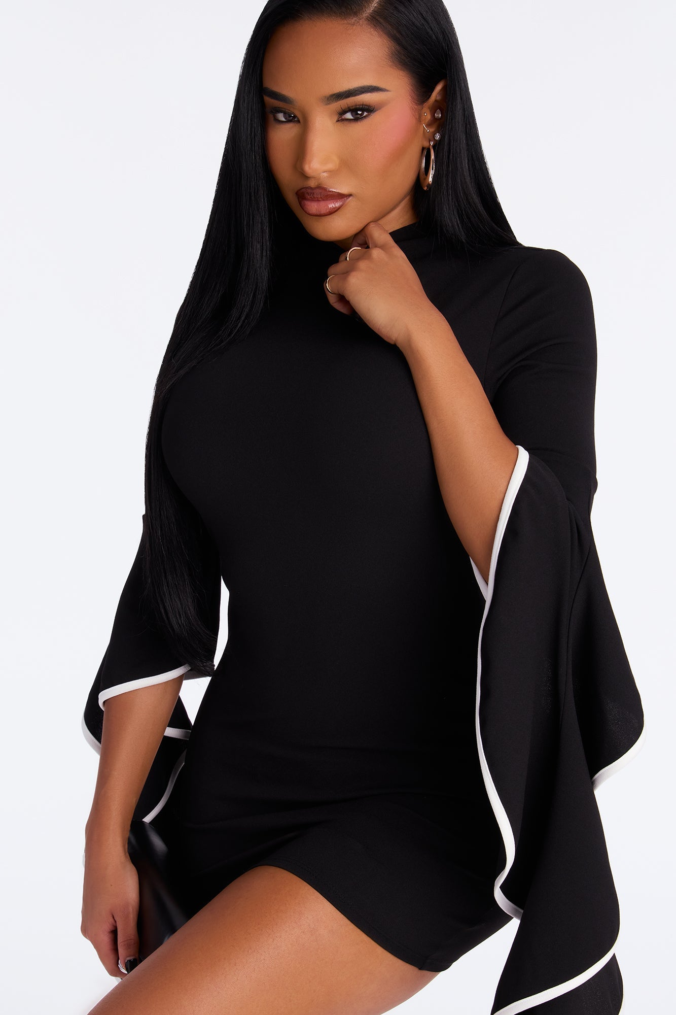 Regan Ruffle Sleeve Mini Dress - Black