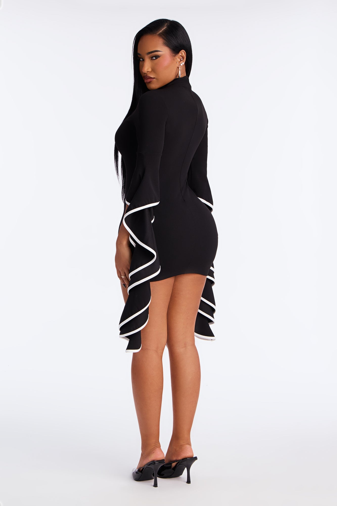 Regan Ruffle Sleeve Mini Dress - Black