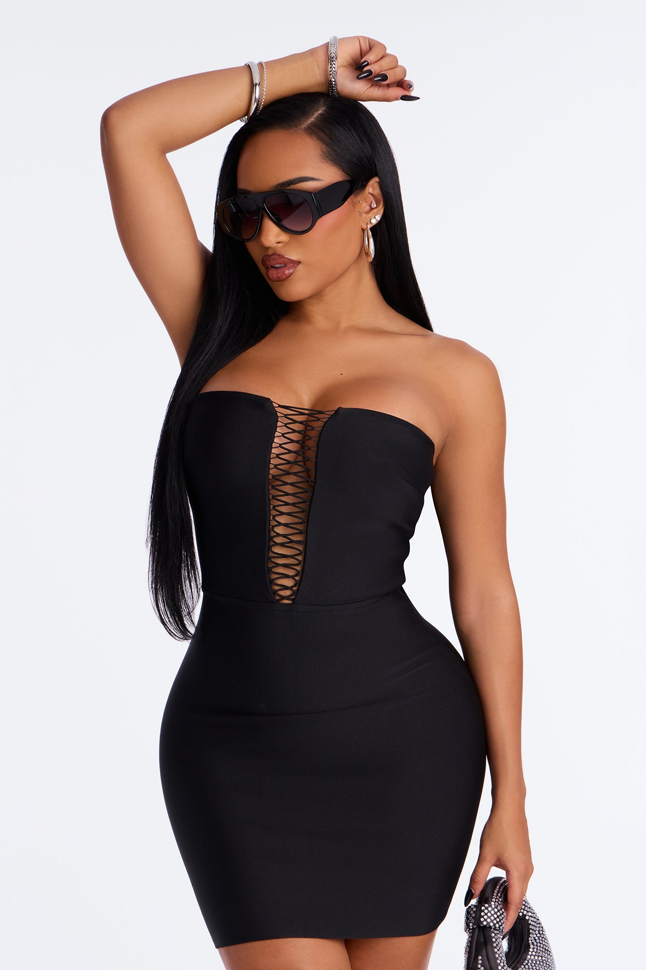 Lettie Lace Up Bandage Mini Dress - Black