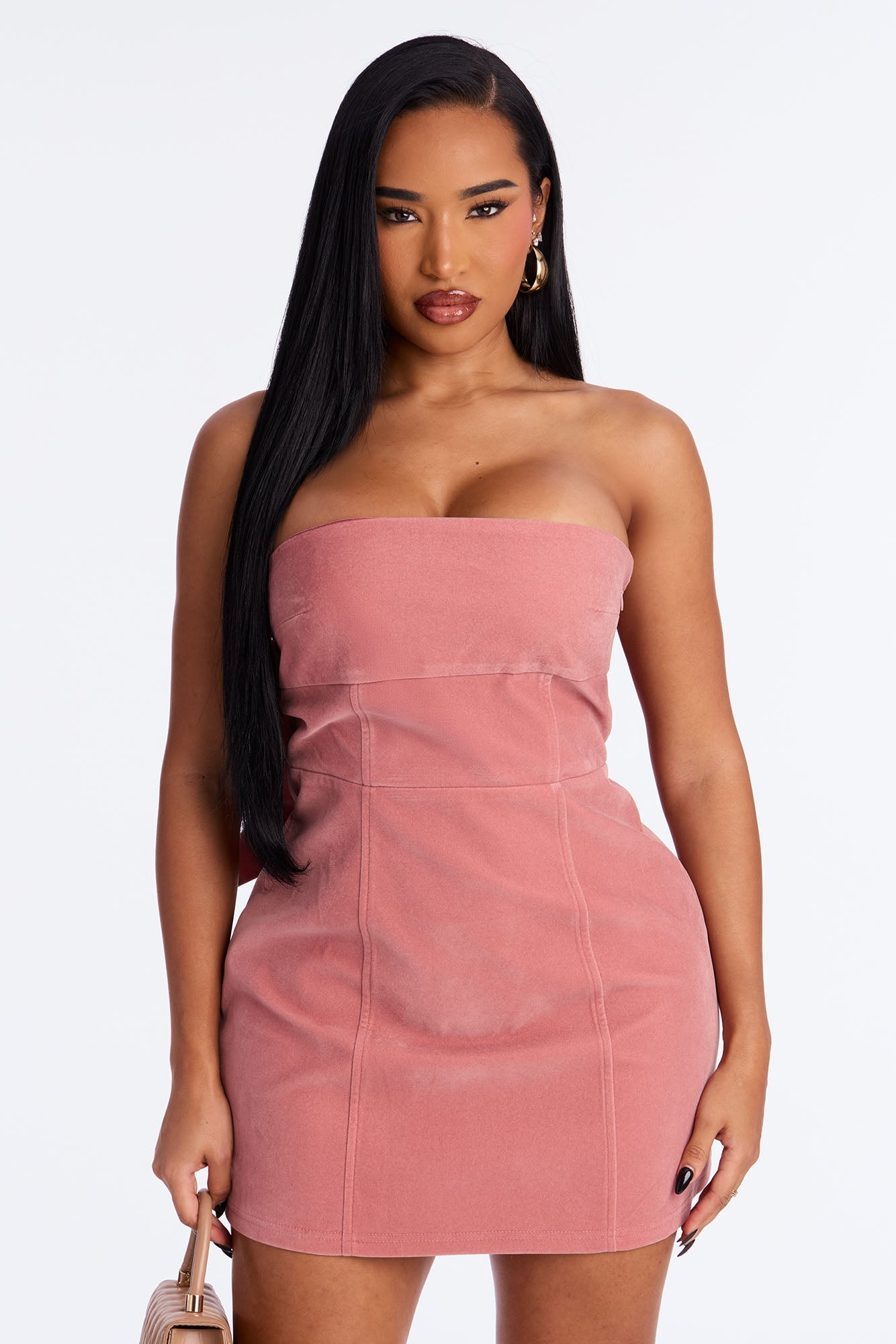 Claribel Bow Velvet Mini Dress - Pink