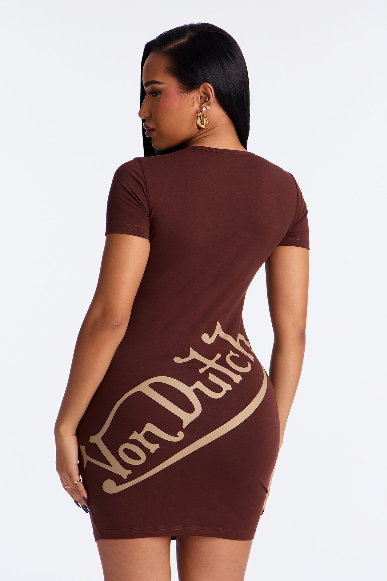 Von Dutch Wings T Shirt Mini Dress - Brown