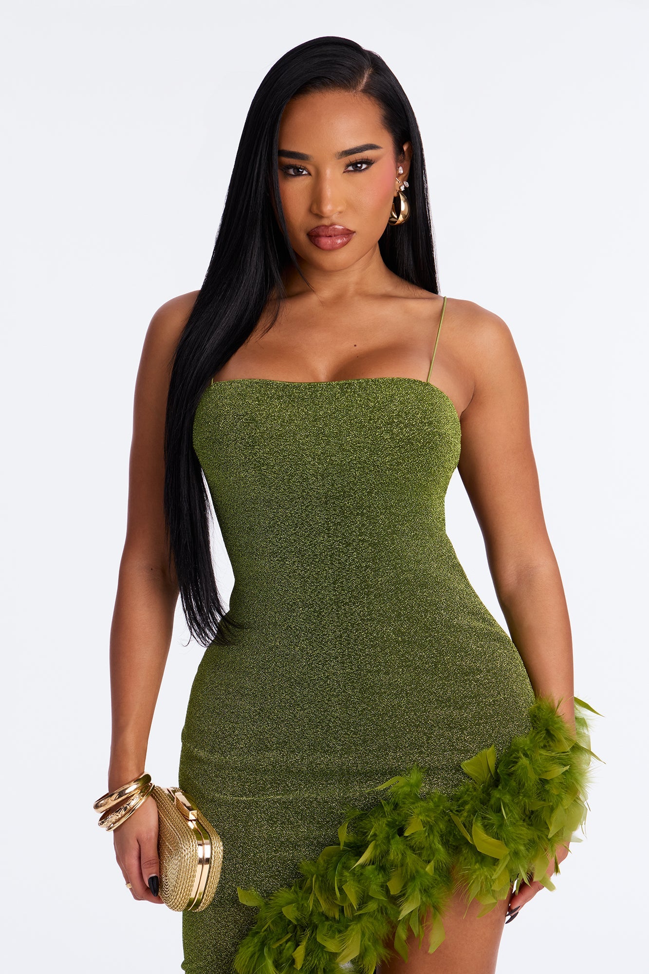 Feel The Spark Feathered Metallic Gown - Chartreuse