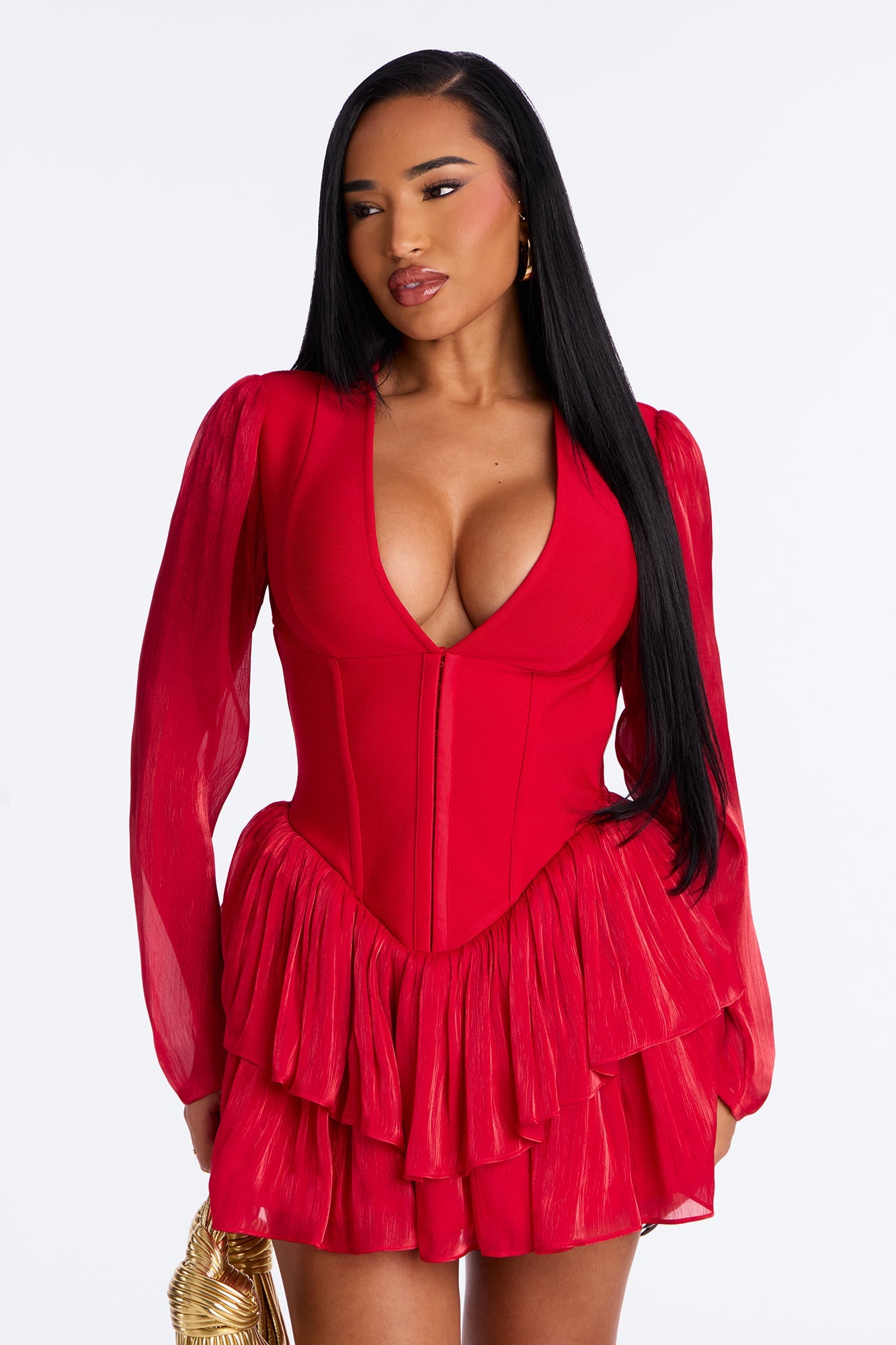 Keep Up Corset Waist Bandage Micro Mini Dress - Red