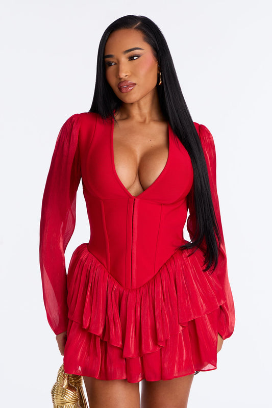 Keep Up Corset Waist Bandage Micro Mini Dress - Red