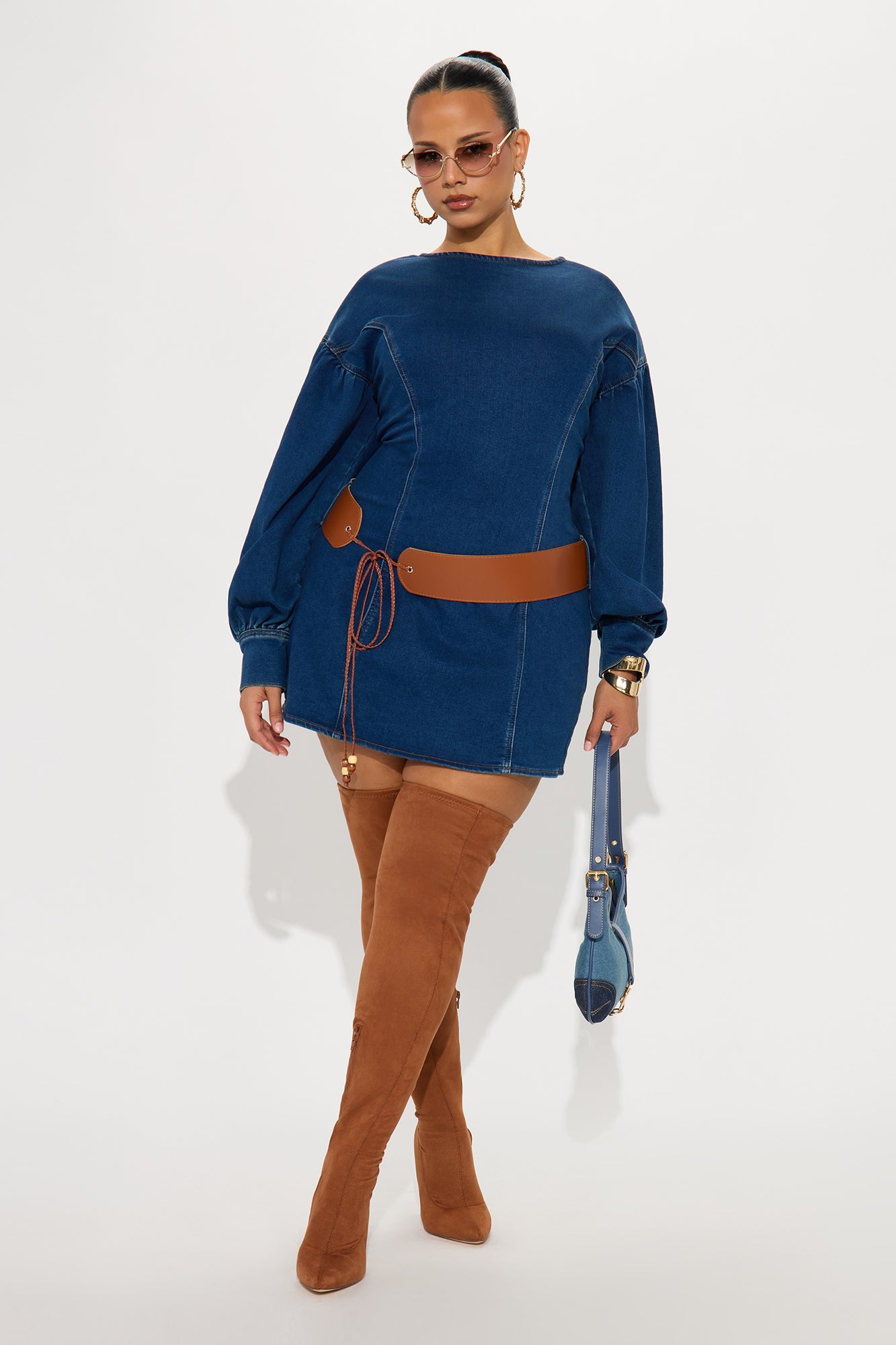 Malia Belted Denim Mini Dress - Denim