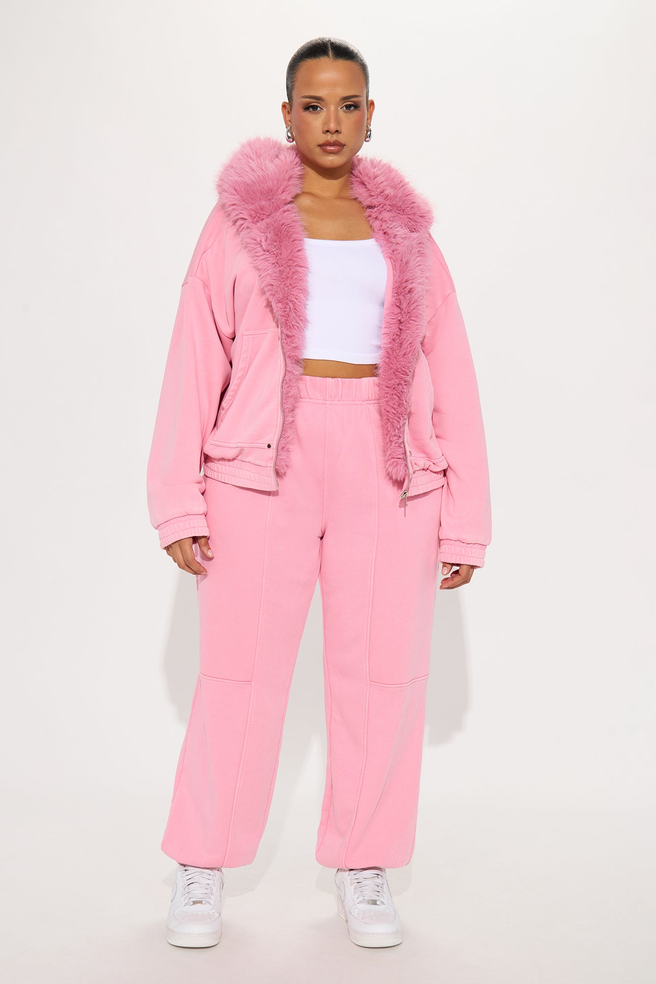 Melanie Fur Trim Pant Set - Pink