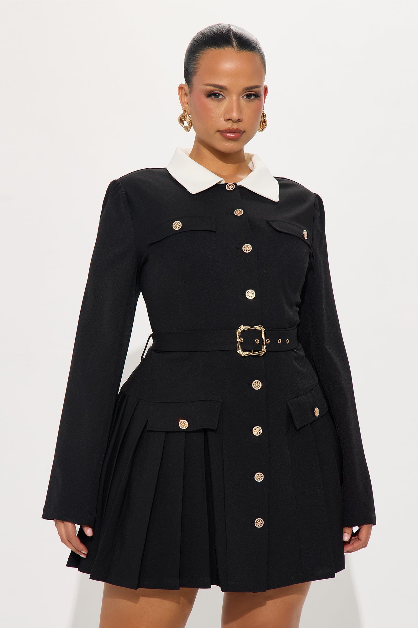 Arden Pleated Mini Dress - Black