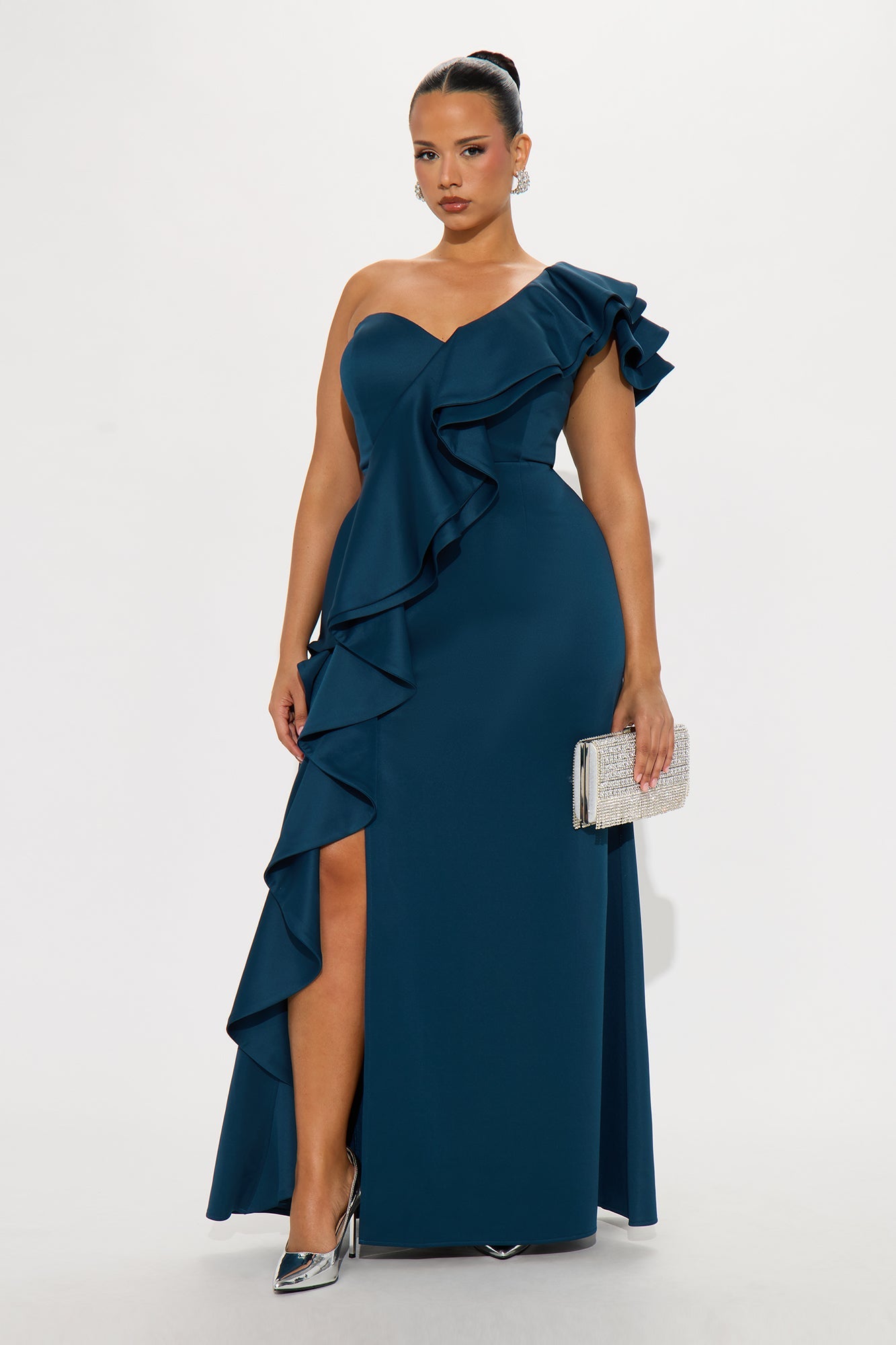 Stars Watching Ruffle Maxi Gown - Teal
