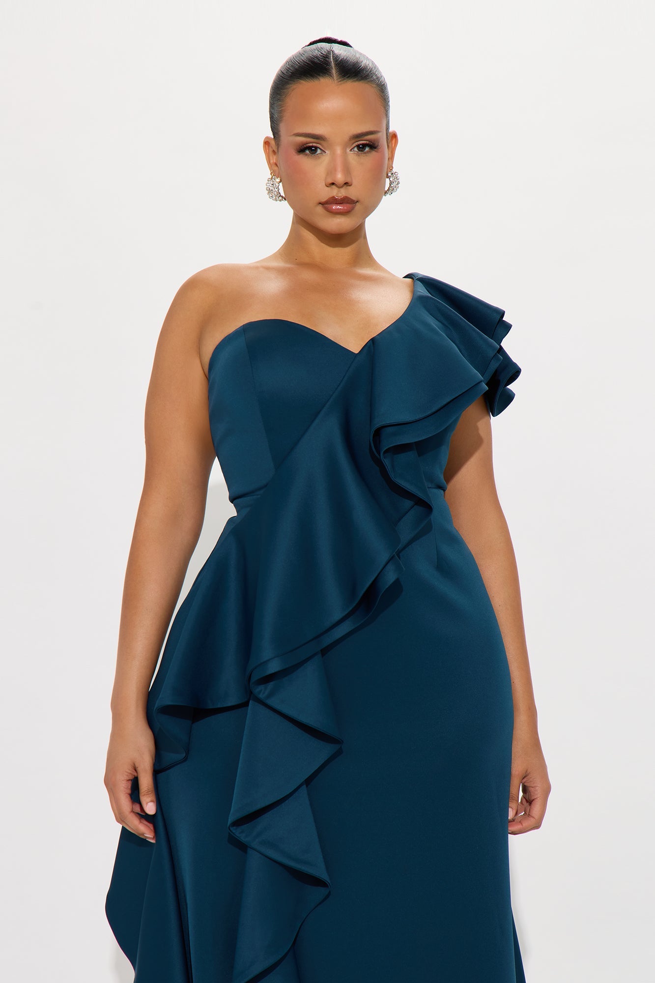 Stars Watching Ruffle Maxi Gown - Teal