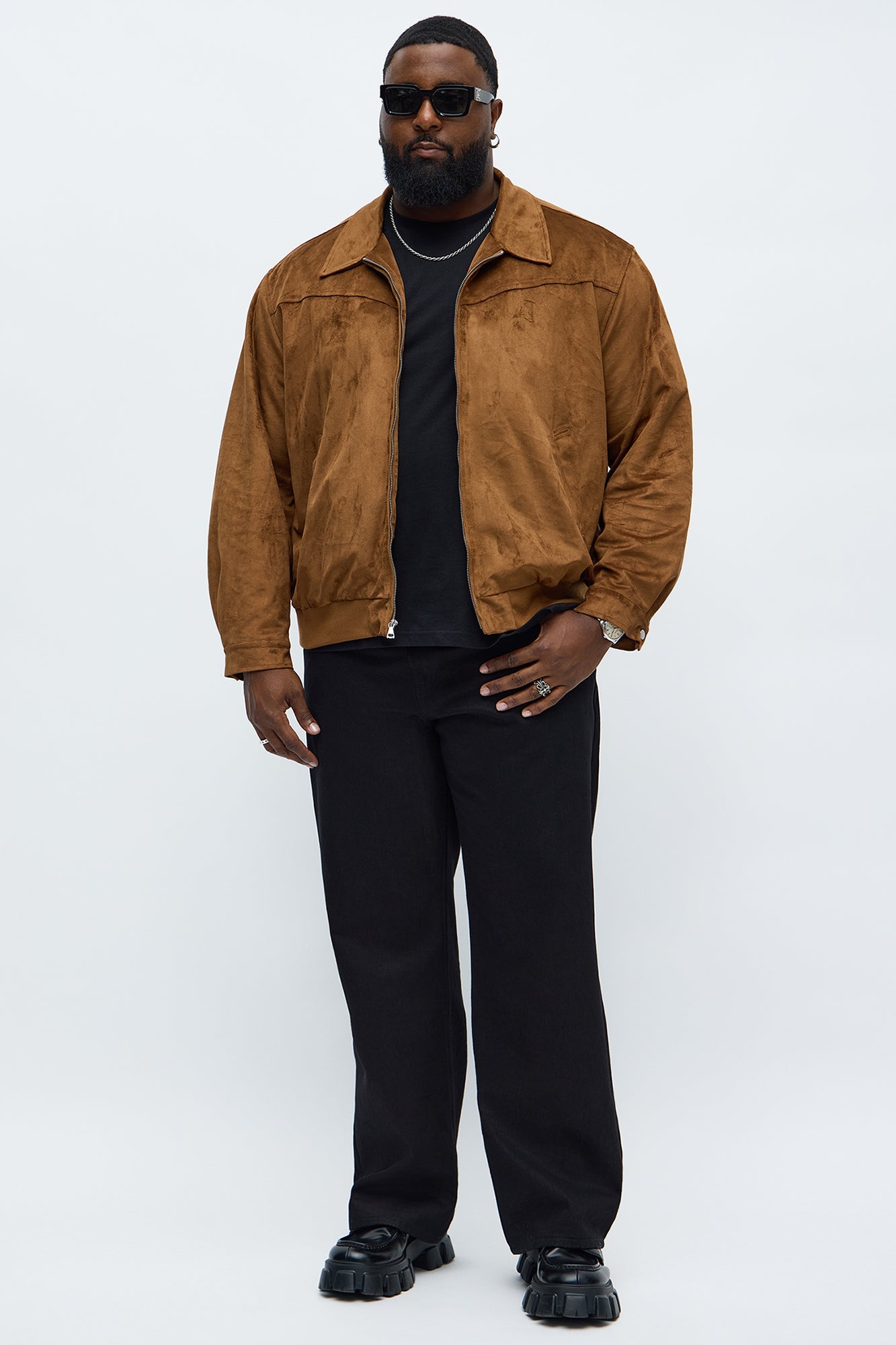 Faux Suede Finesse Zip Jacket - Brown