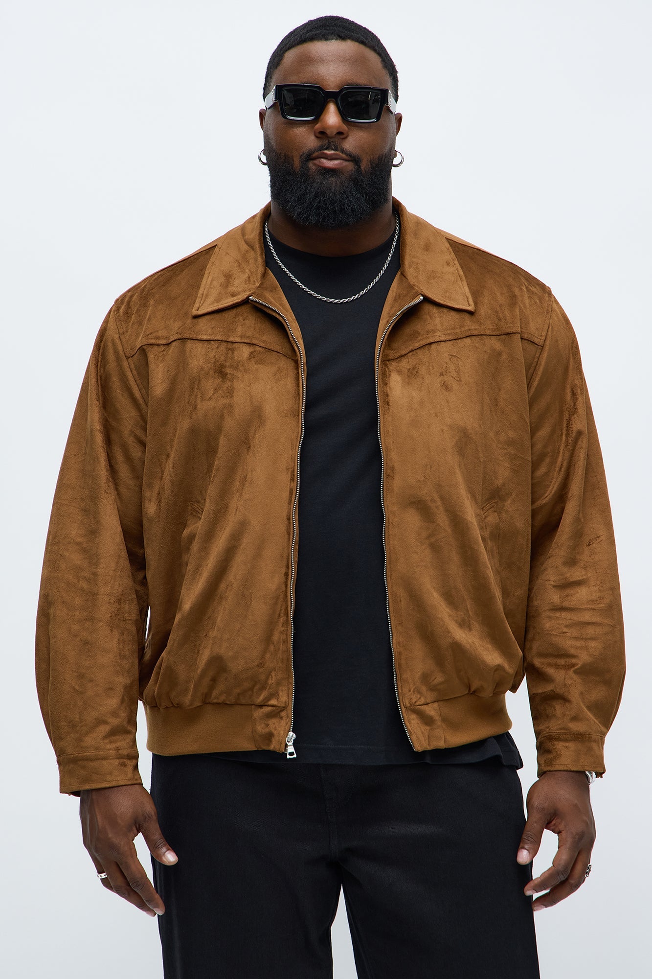Faux Suede Finesse Zip Jacket - Brown