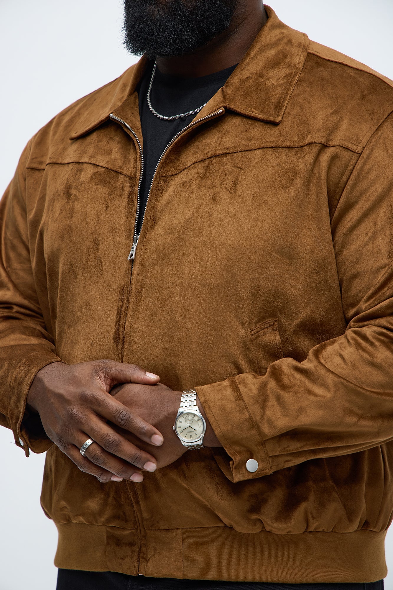 Faux Suede Finesse Zip Jacket - Brown