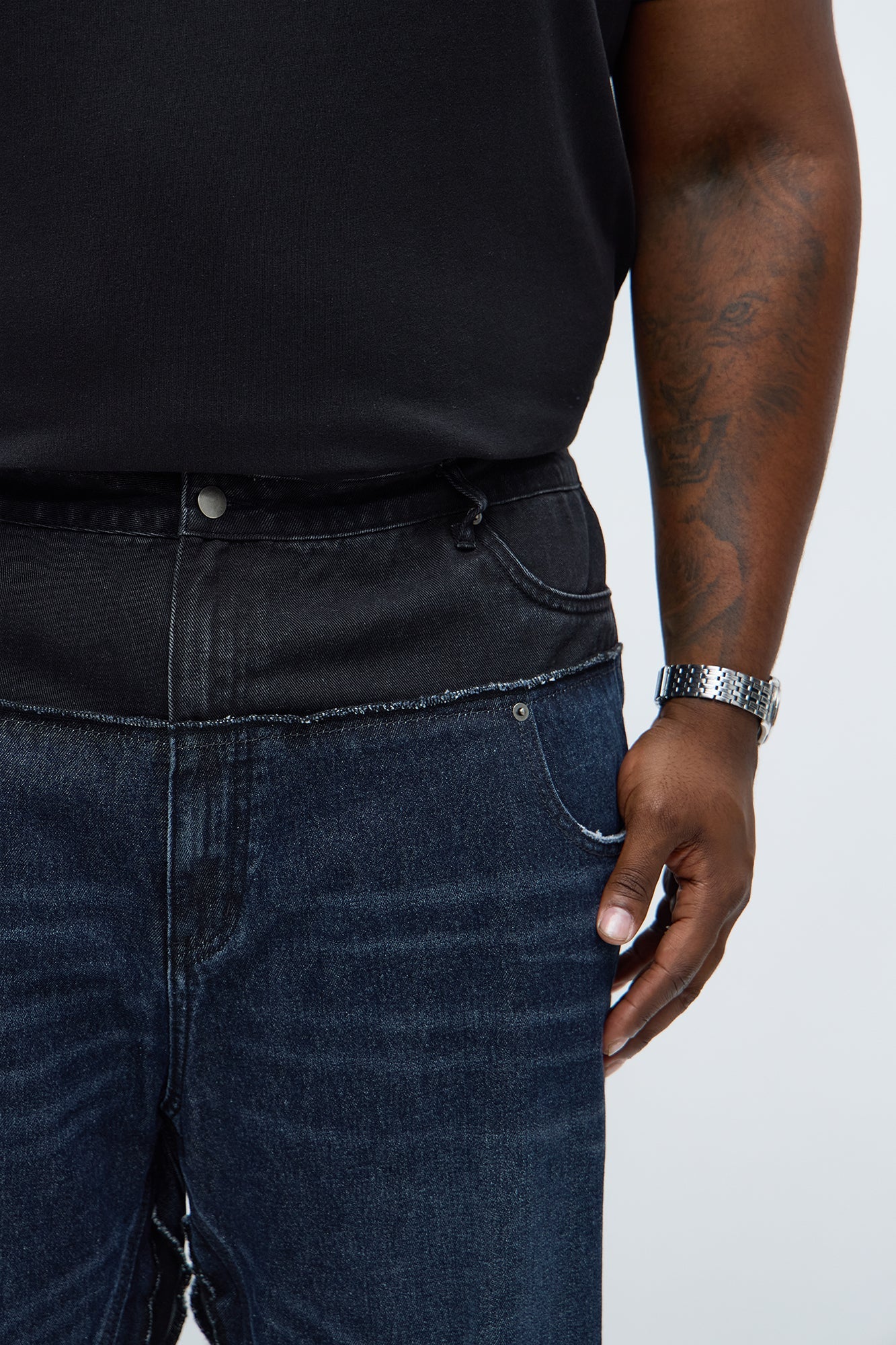 Baggy Double Waist Two Tone Jean - Indigo
