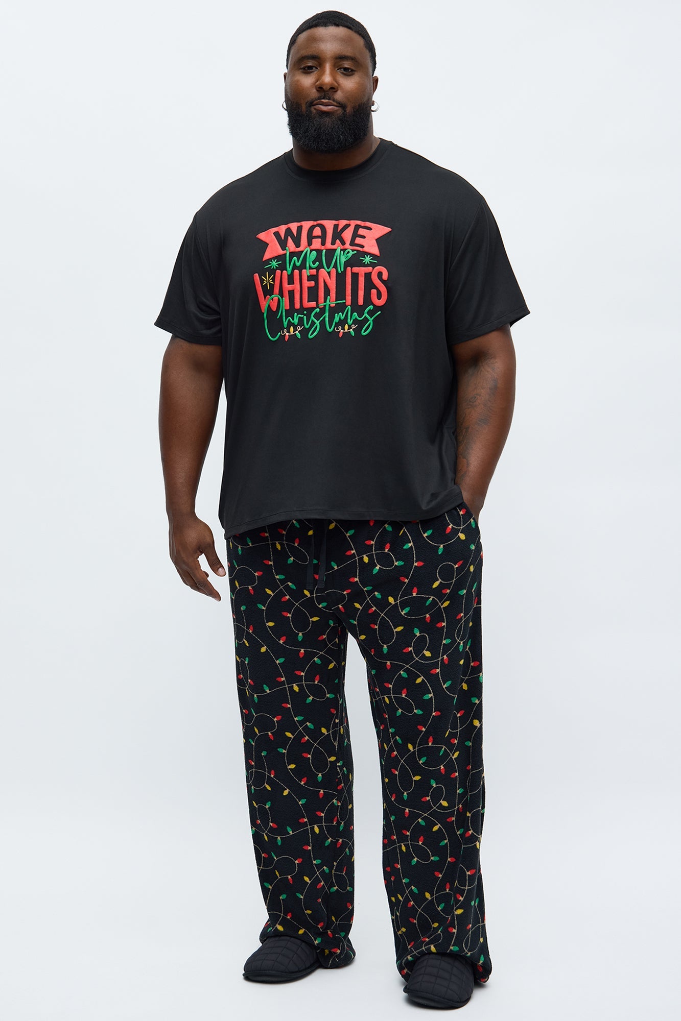 Wake Me Up On Christmas Short Sleeve Holiday Lounge Set - Black/combo