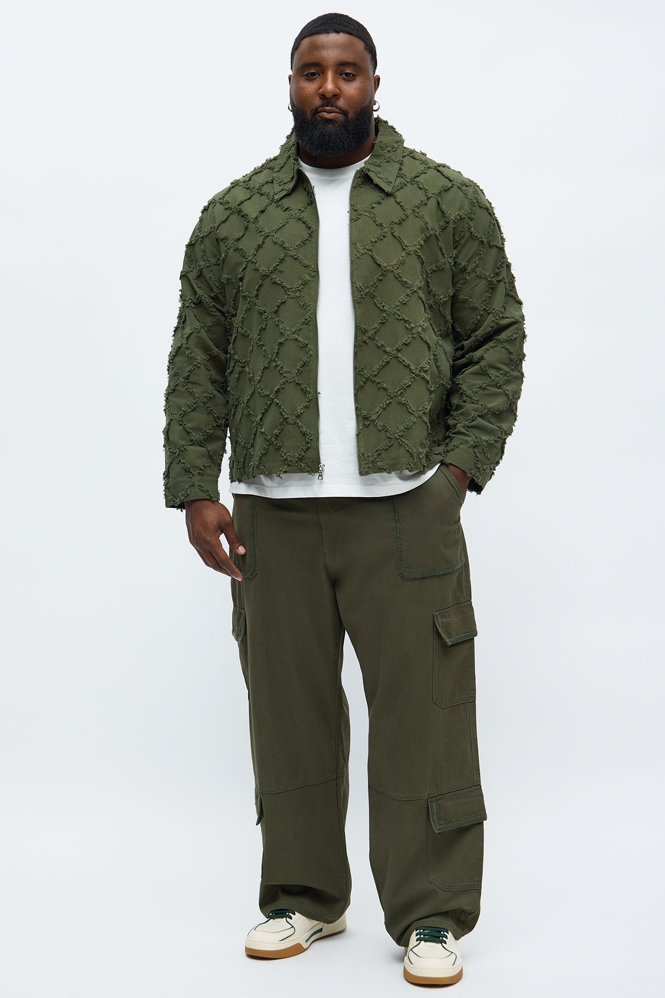Baggy Chain Stitch Cargo Pant - Olive