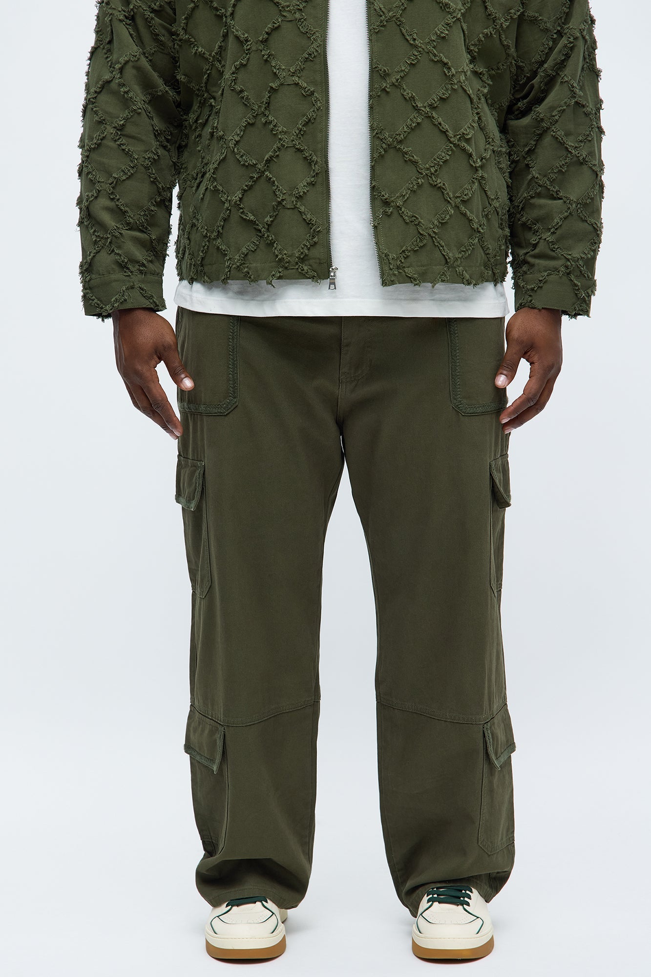 Baggy Chain Stitch Cargo Pant - Olive