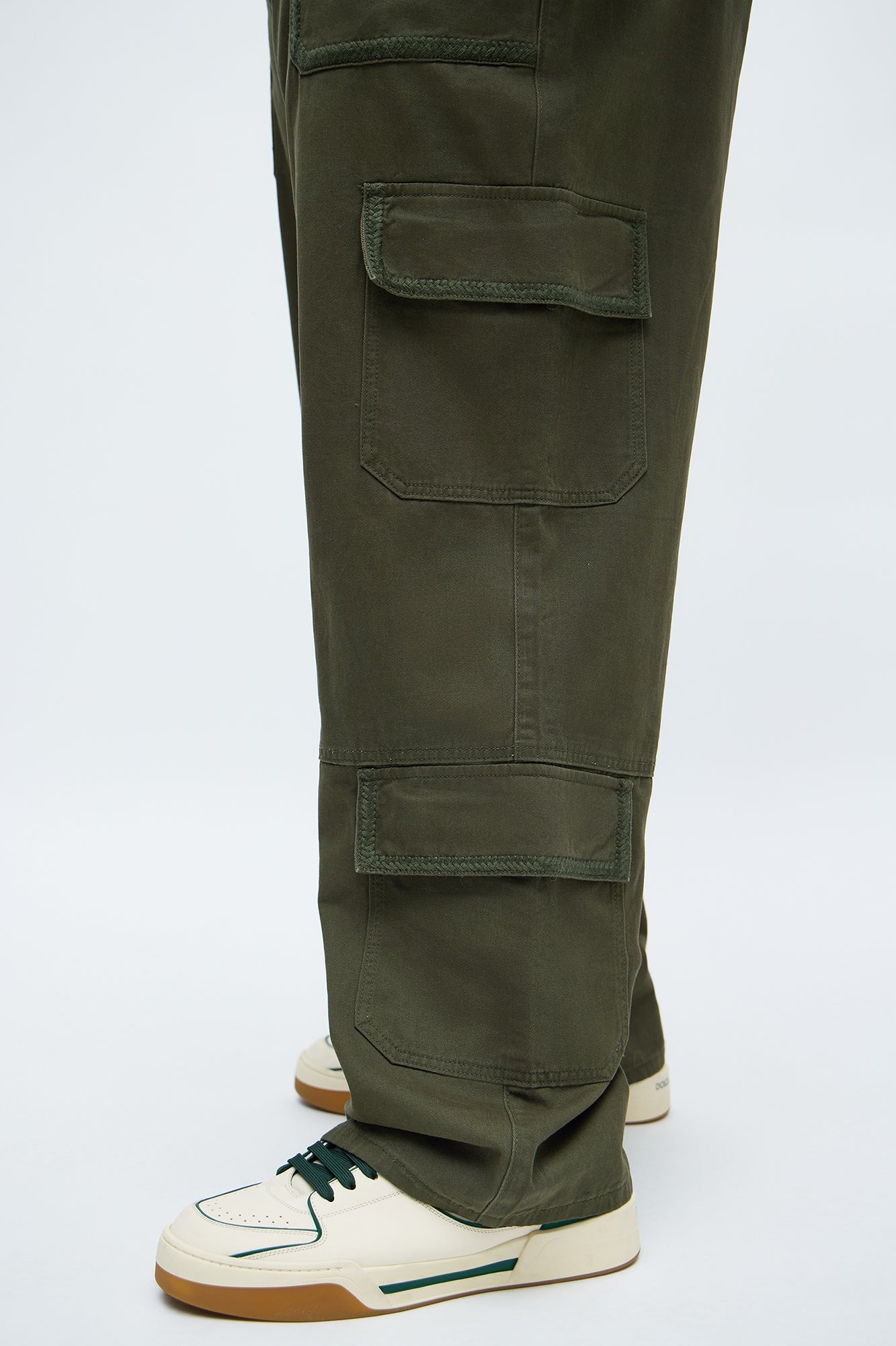 Baggy Chain Stitch Cargo Pant - Olive