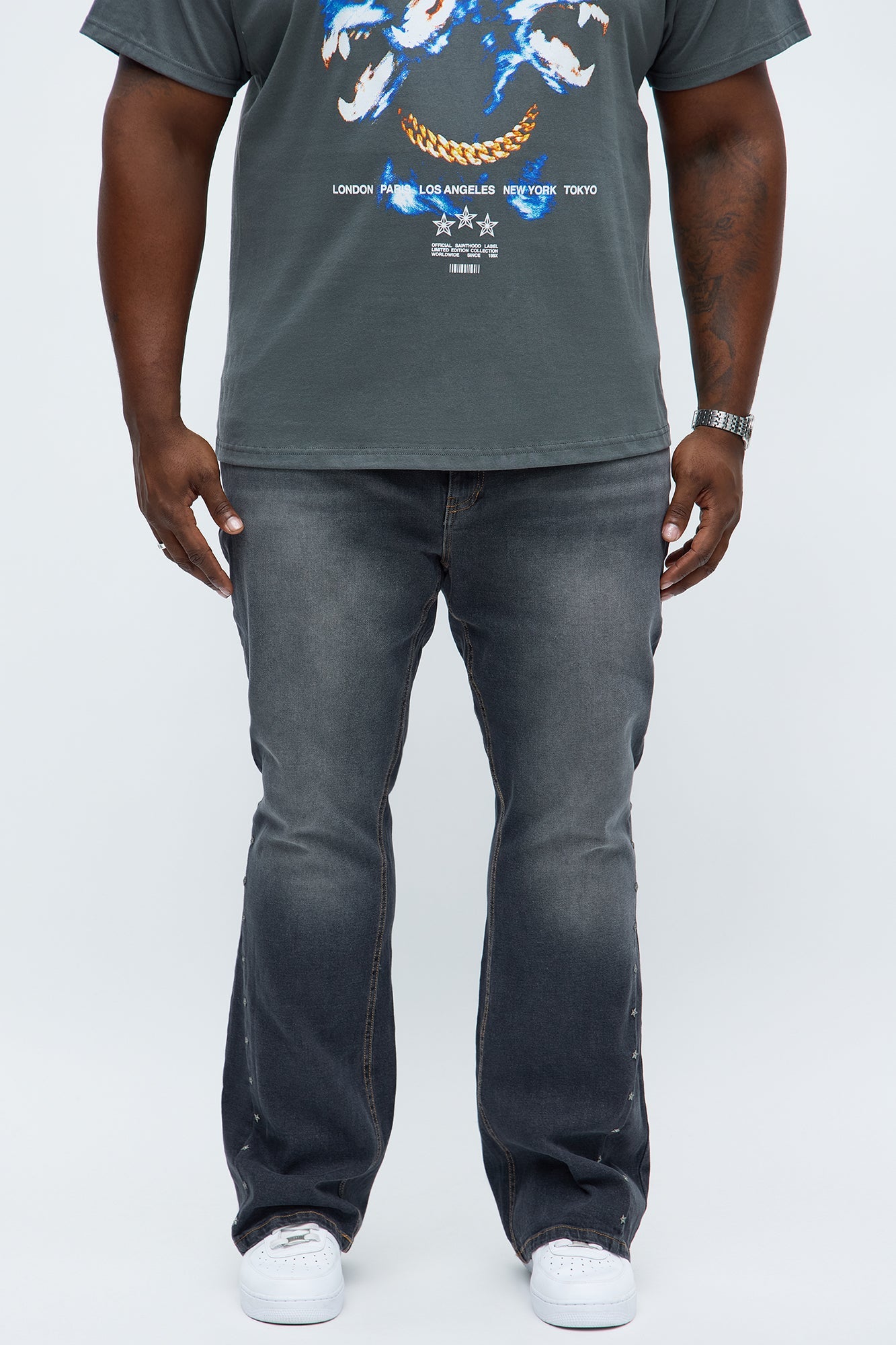 Stacked Skinny Flare Star Of The Show Studded Jean - Black Wash