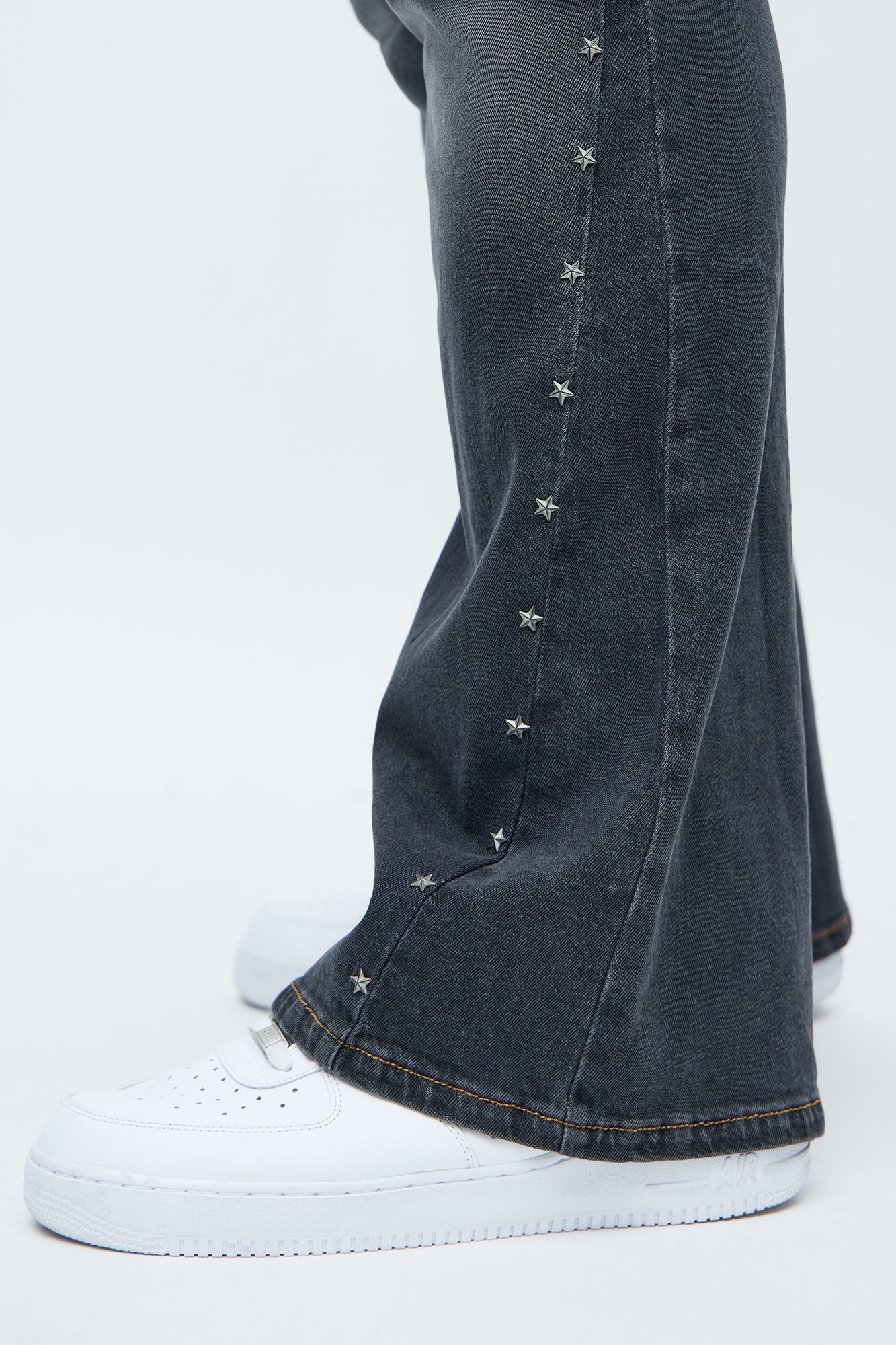 Stacked Skinny Flare Star Of The Show Studded Jean - Black Wash