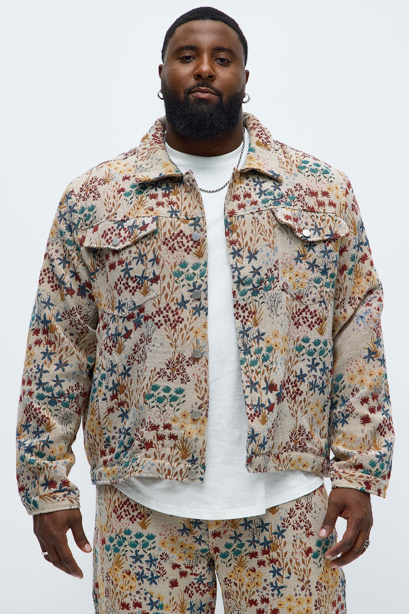 Garden Tapestry Trucker Jacket - Tan/Multi