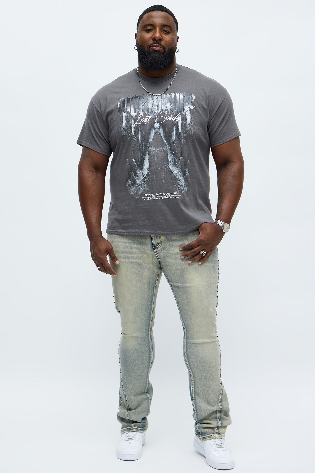 Stacked Skinny Flare Studded Panel Jean - Light Wash