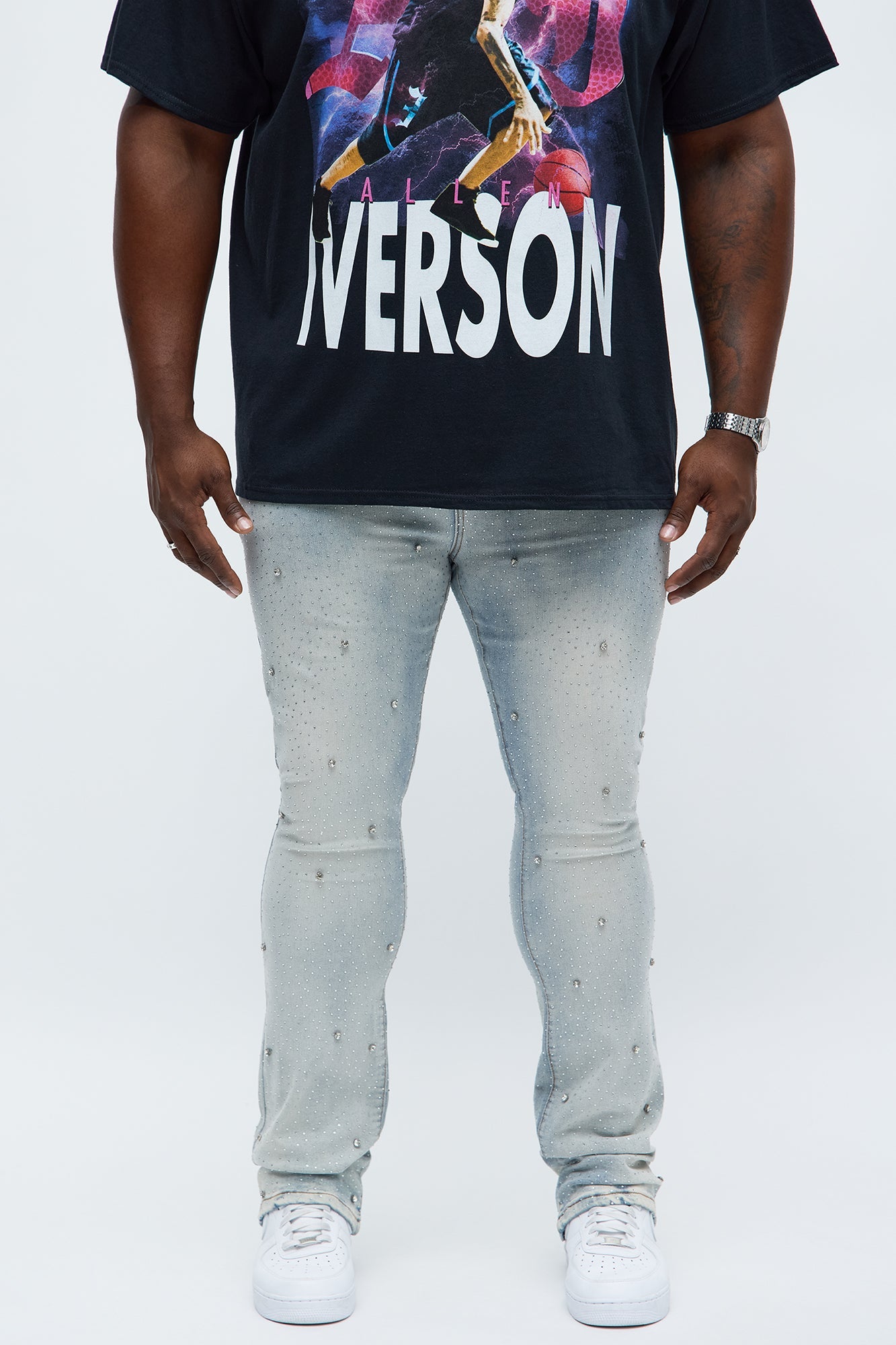 Stacked Skinny Flare Jeweled With It Jean - Light Wash