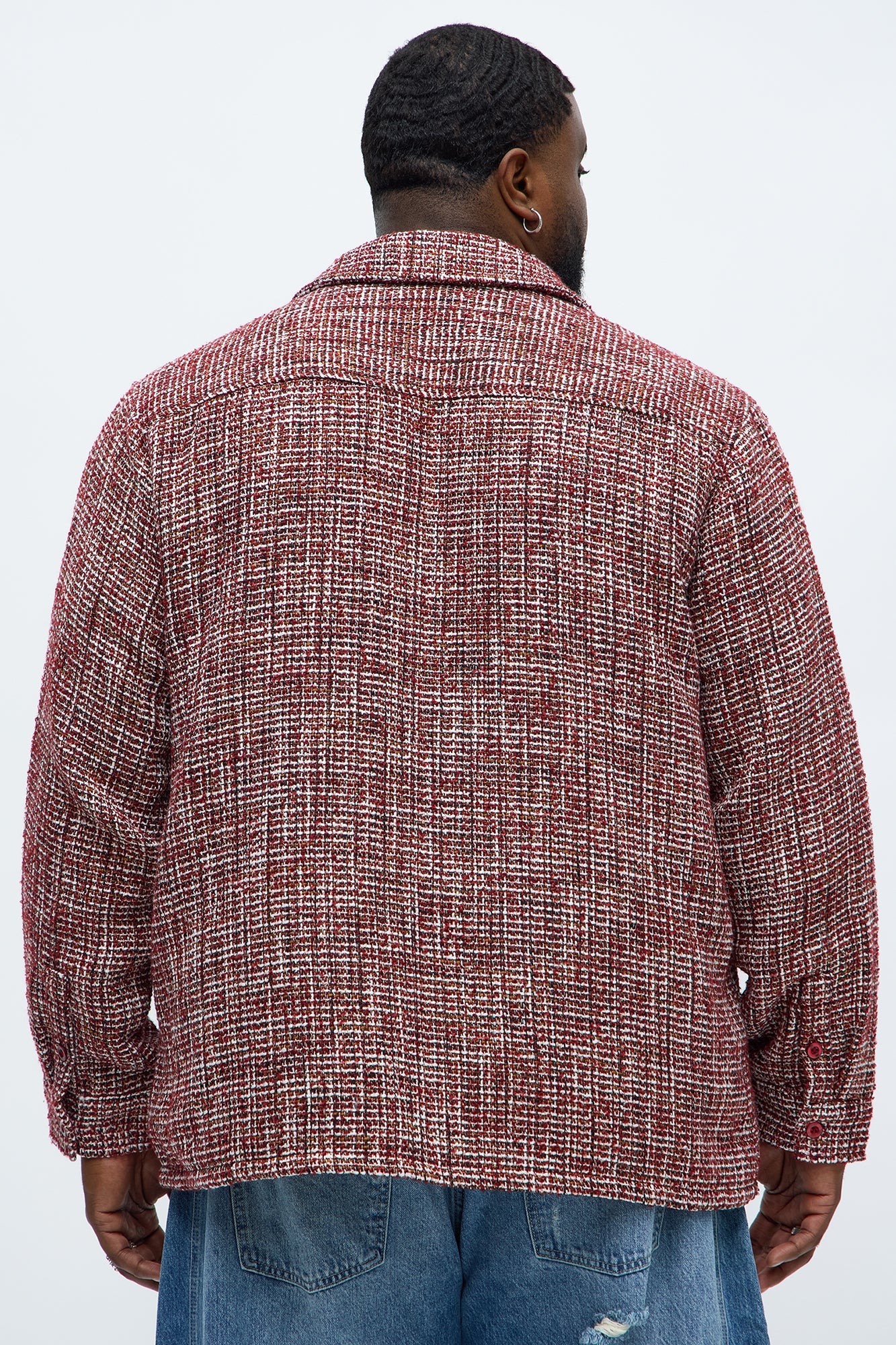 Relaxed Weaved Textured Overshirt - Red