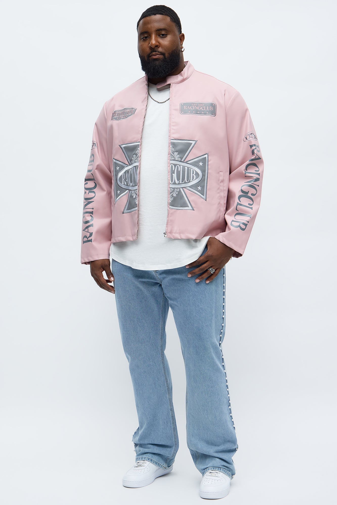 Faux Leather Racing Club Moto Jacket - Pink/combo