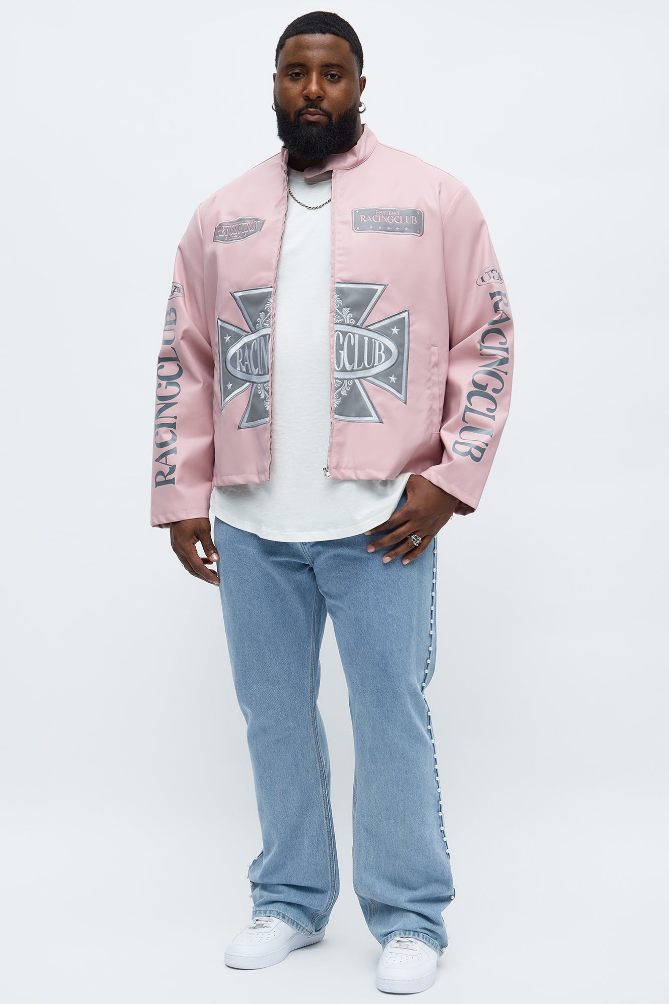 Stacked Slim Flare Pearls Along Side Jean - Light Wash