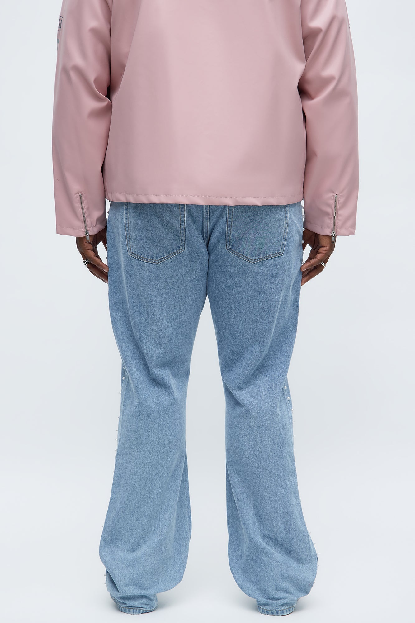 Stacked Slim Flare Pearls Along Side Jean - Light Wash