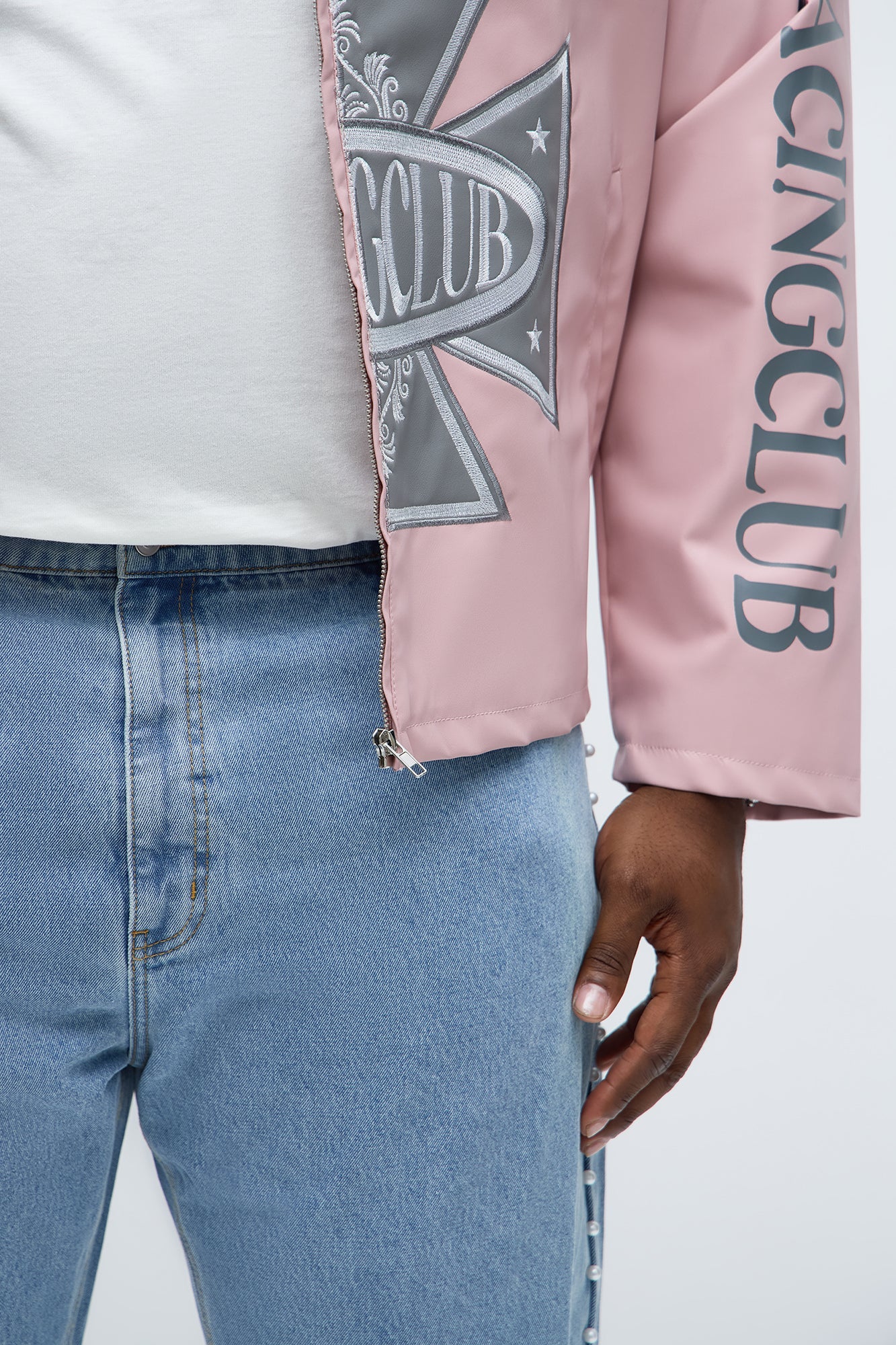 Stacked Slim Flare Pearls Along Side Jean - Light Wash