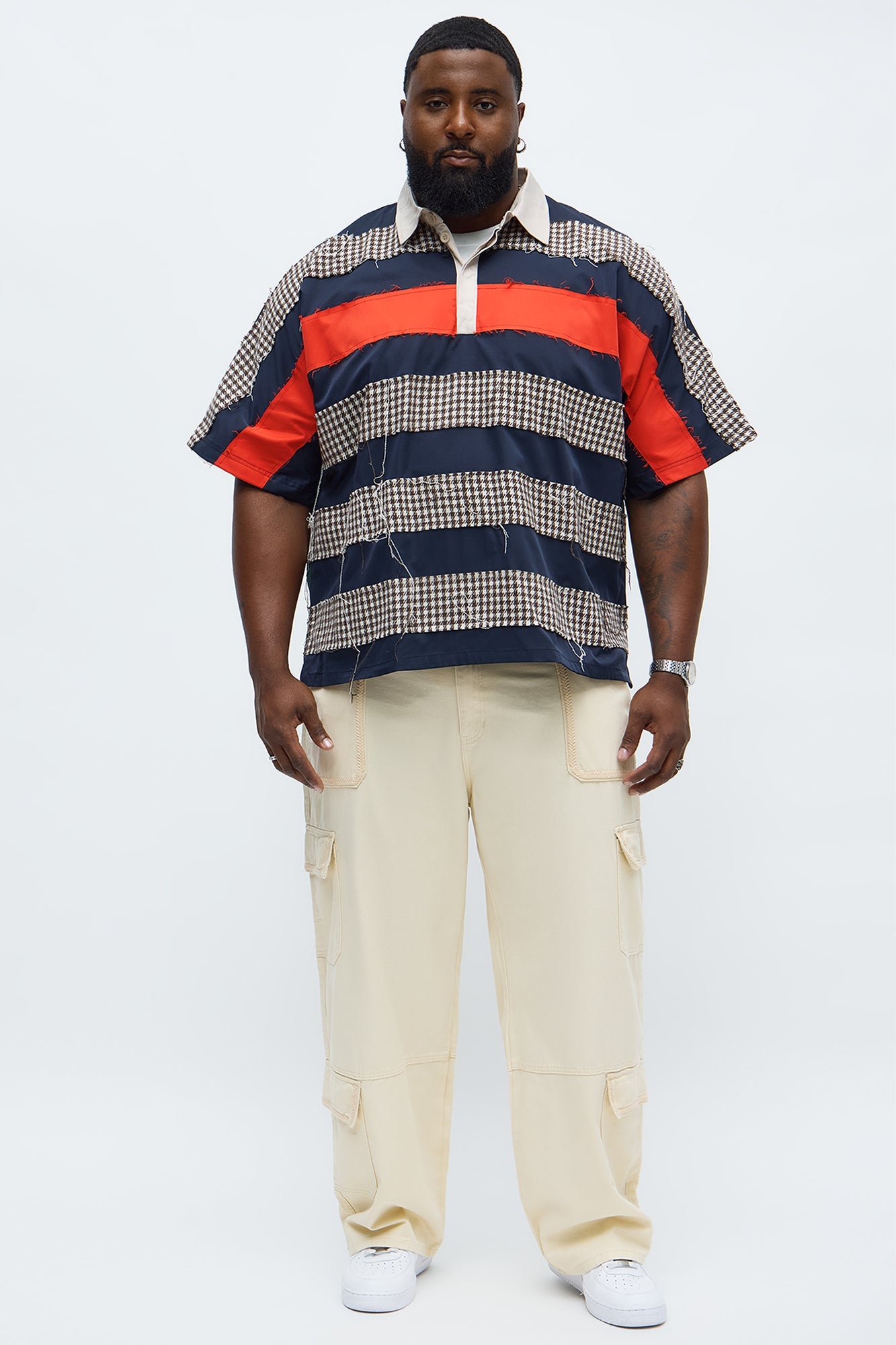 Oversized Frayed Houndstooth Polo - Multi Color
