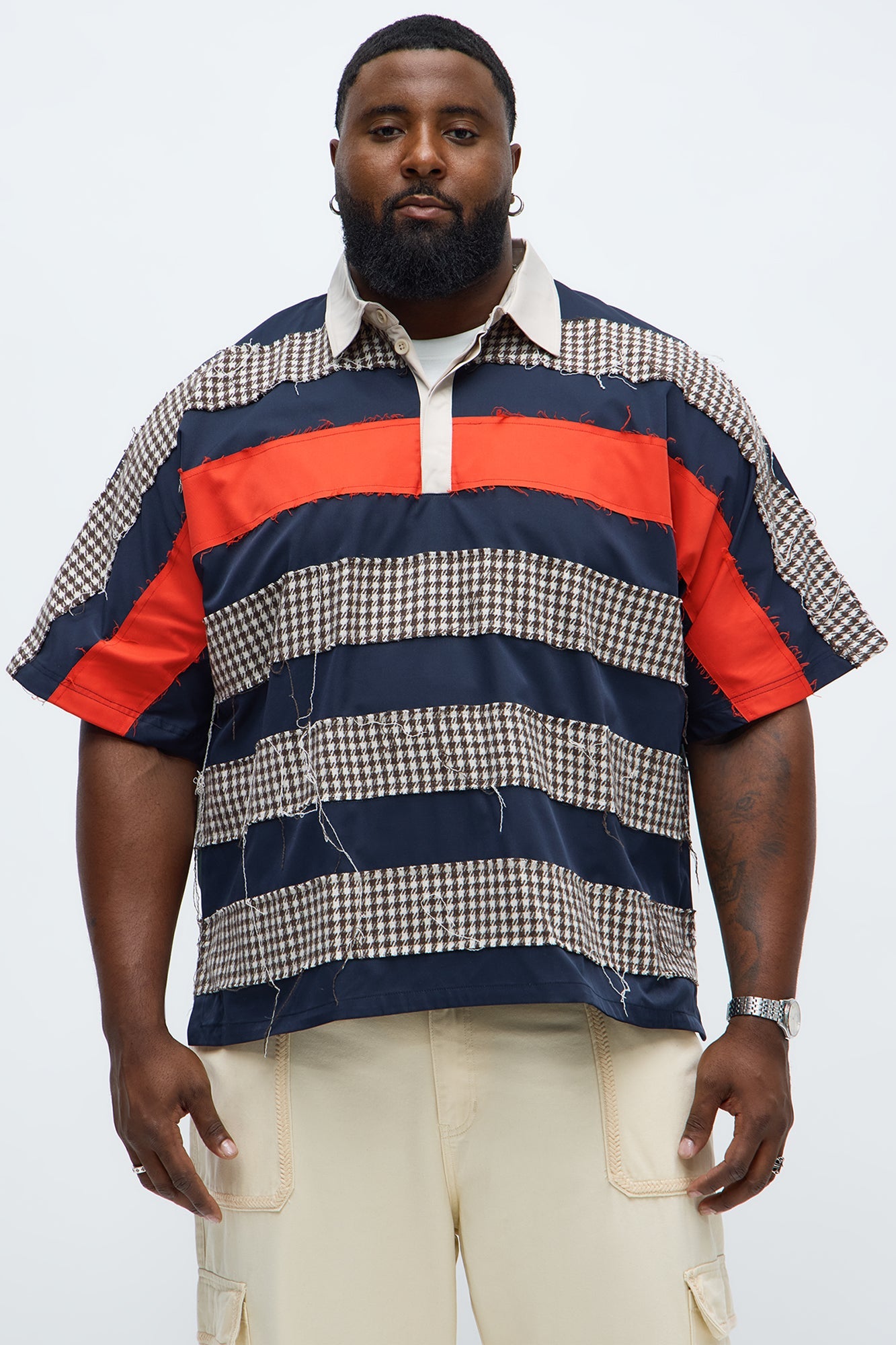 Oversized Frayed Houndstooth Polo - Multi Color