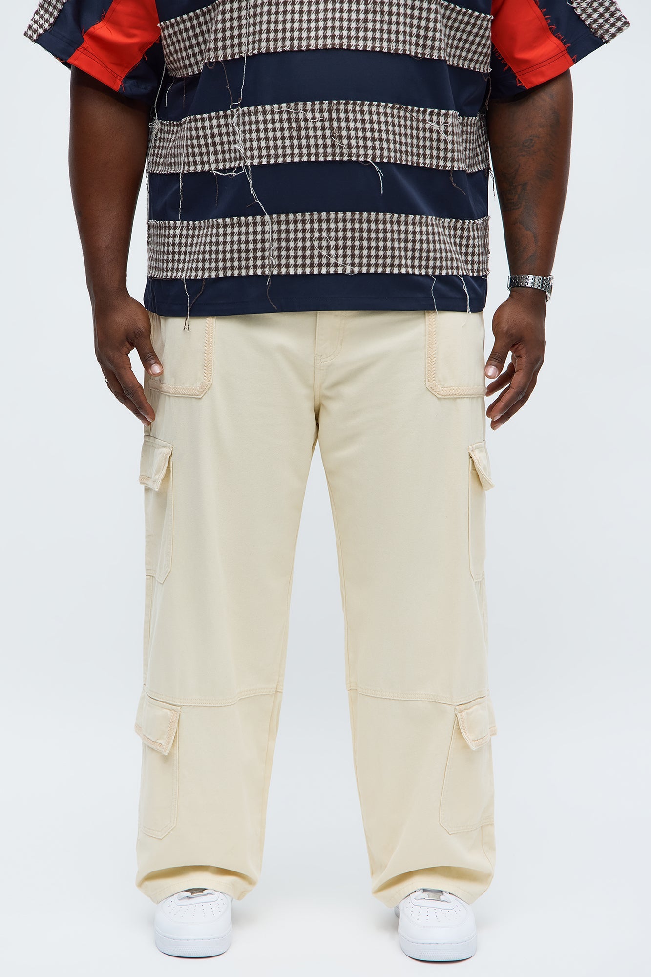 Baggy Chain Stitch Cargo Pant - Khaki